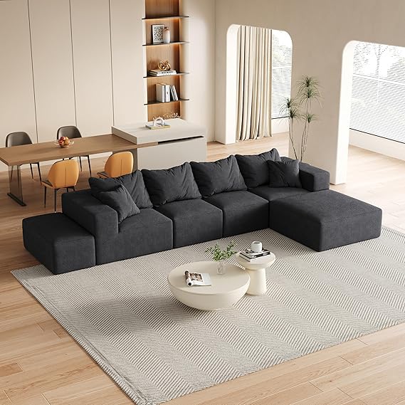 132" L-Shaped Sectional Sofa with Ottoman