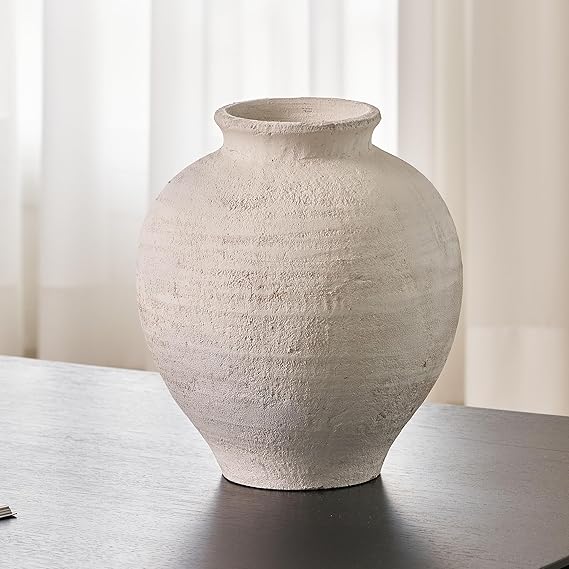 White Ceramic Large Vase 11" Tall Zen Style