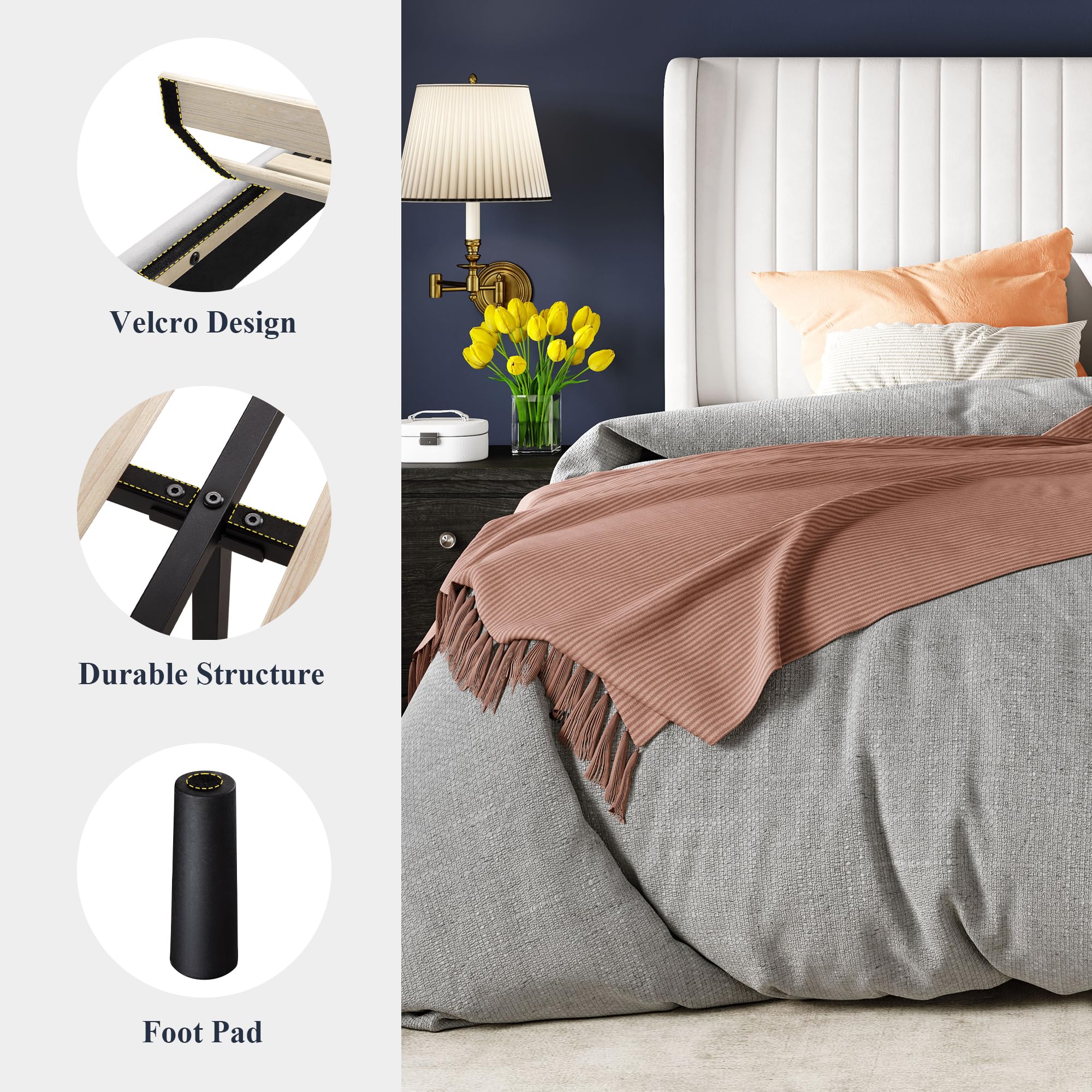 Queen Size Velvet Platform Bed Frame with Tufted Wingback Headboard
