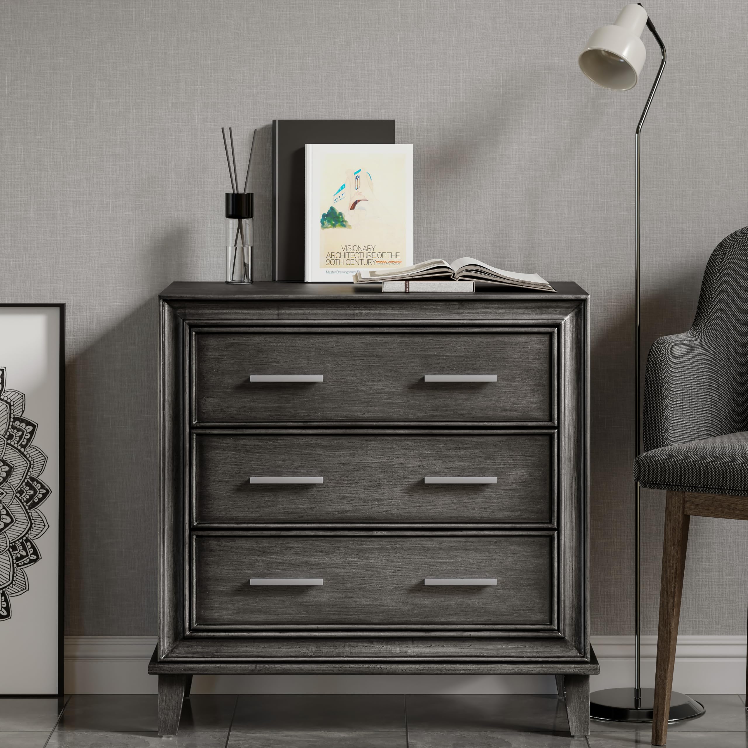 3-Drawer Nightstand with Metal Handles