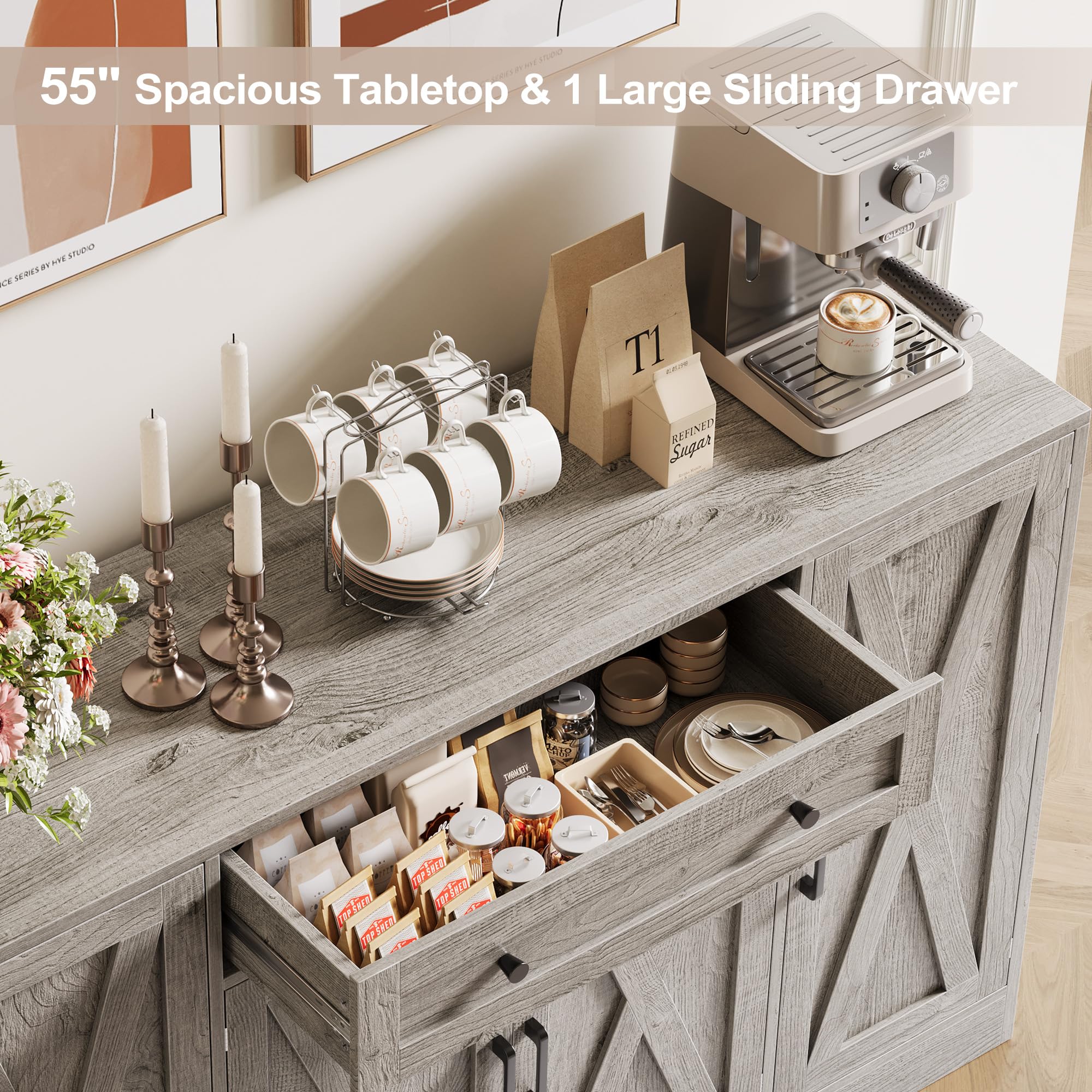 55 Inch Buffet Cabinet with Storage and Drawer