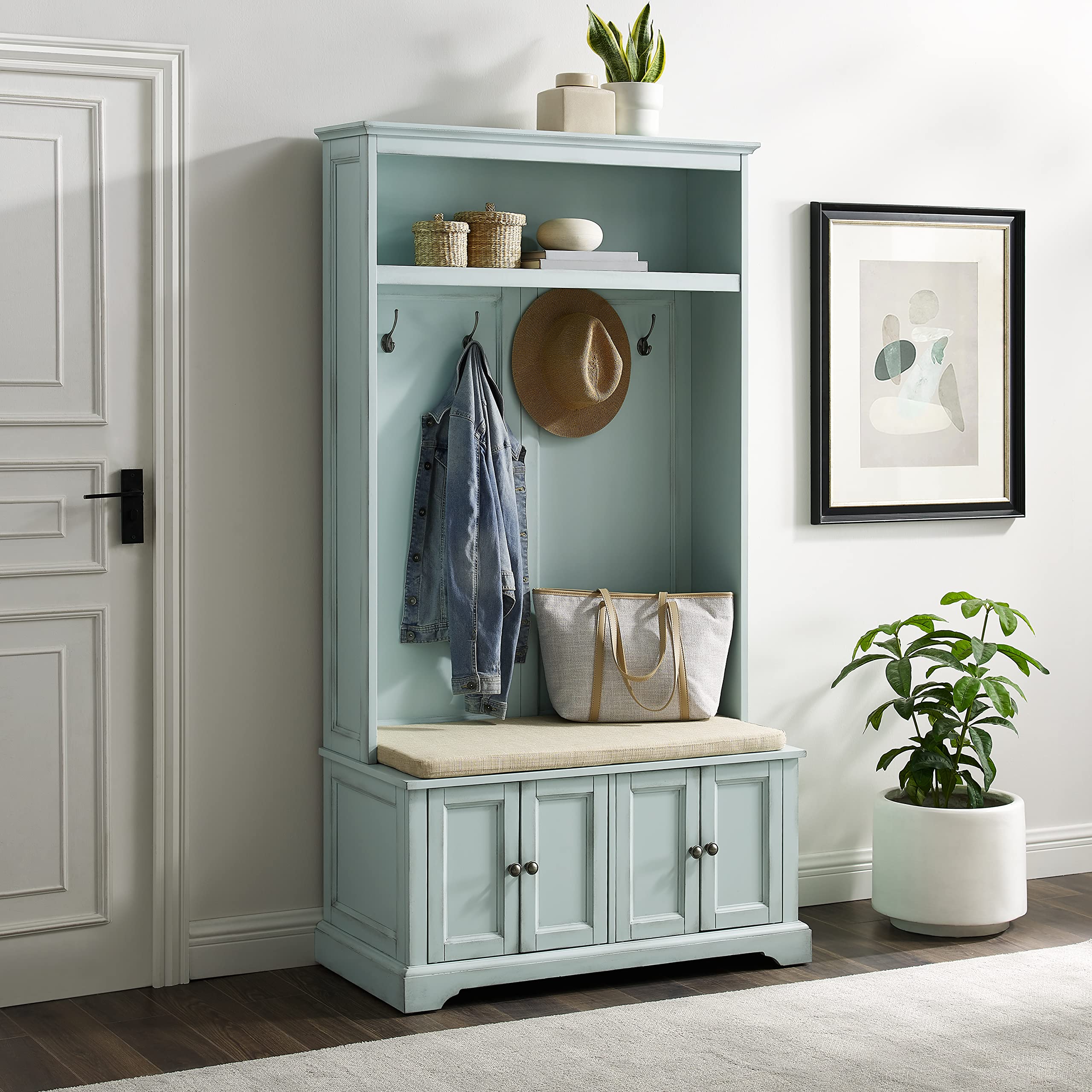 Hall Tree with Shoe Rack Bench and Coat Hooks