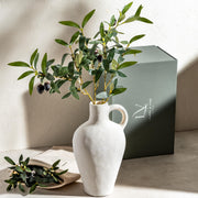 Textured Ceramic Vase with Olive Branches Gift Set
