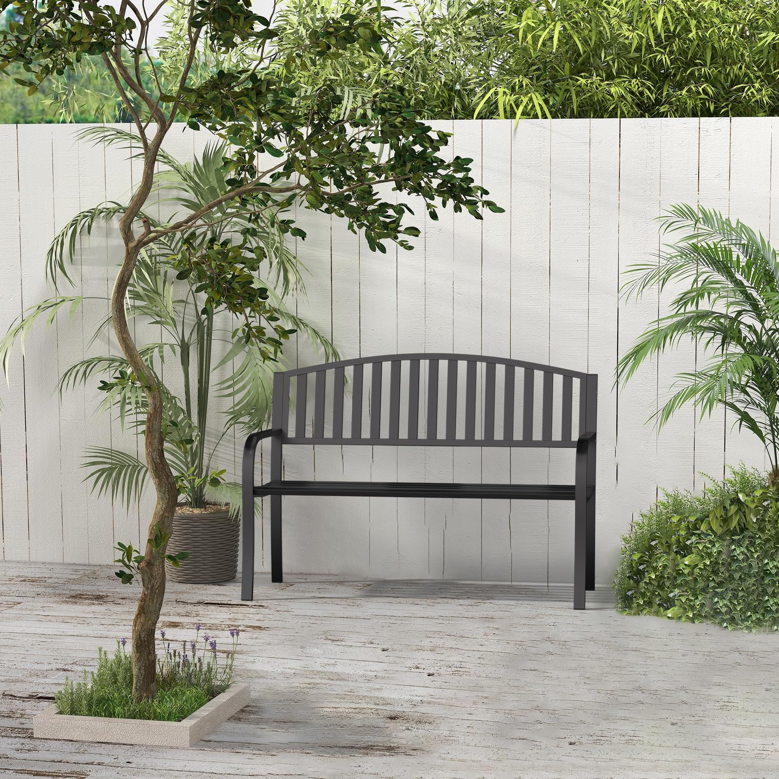 50" Metal Outdoor Bench with Armrests