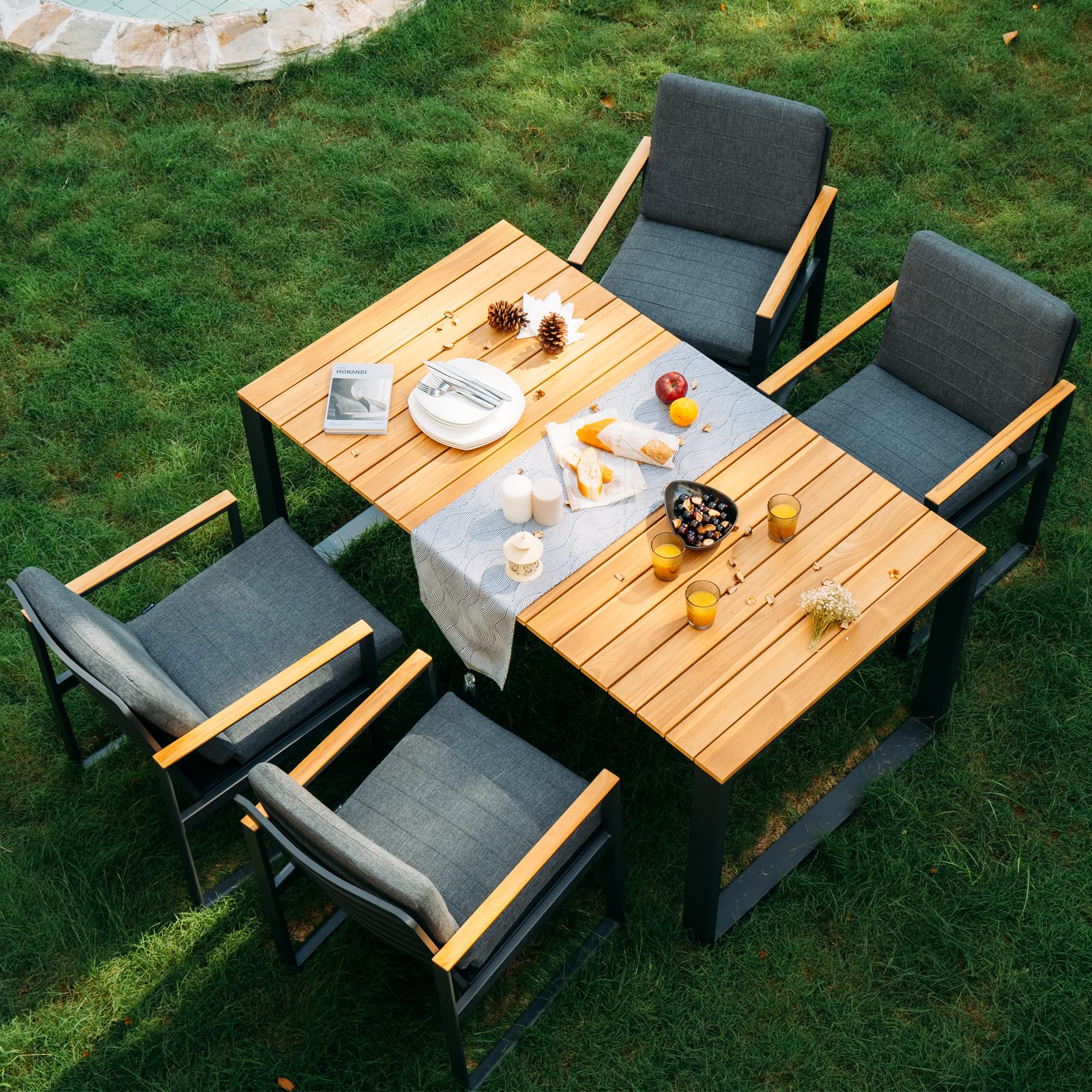5 Piece Outdoor Dining Set with Teak Tabletop
