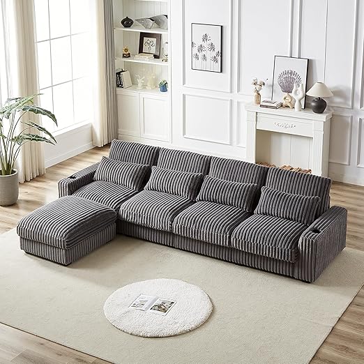 L-Shaped Modular Sectional Sofa with Ottoman