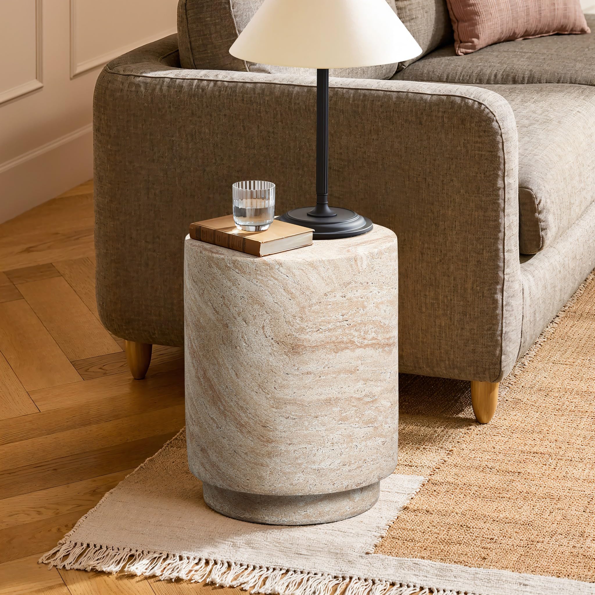 18" Round Travertine-Style Outdoor Side Table