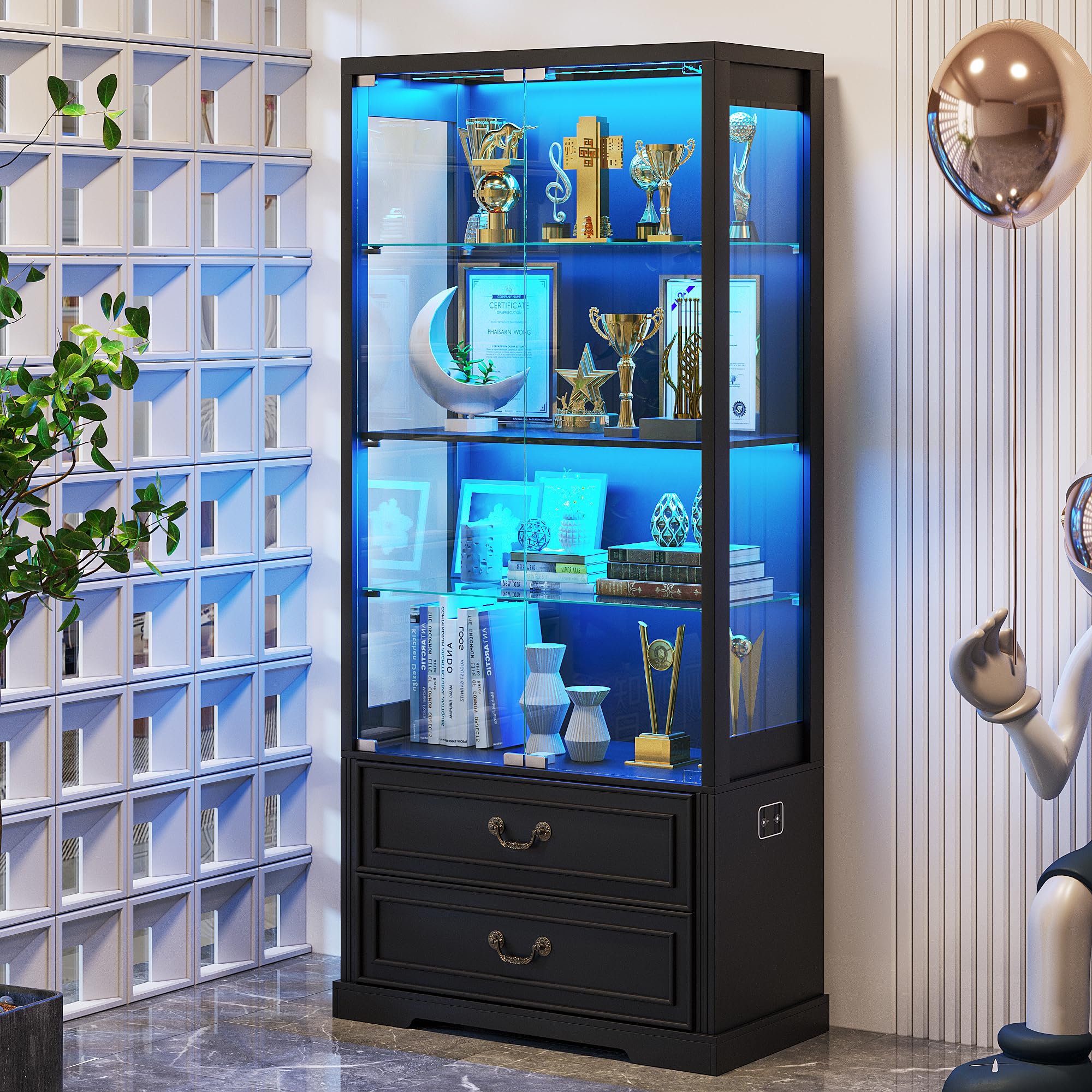 Display Cabinet with Glass Doors 67" Tall