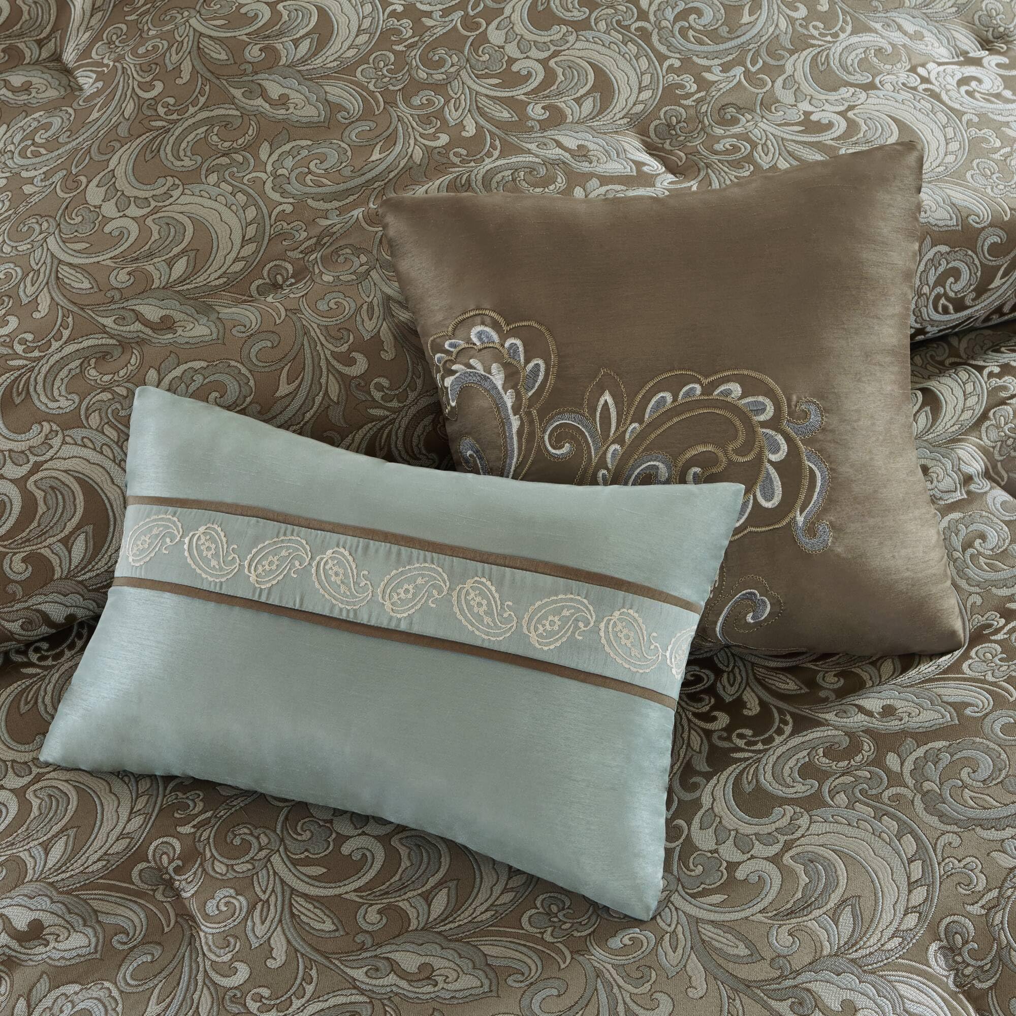 Faux Silk Jacquard Paisley Comforter Set Queen 24 Piece