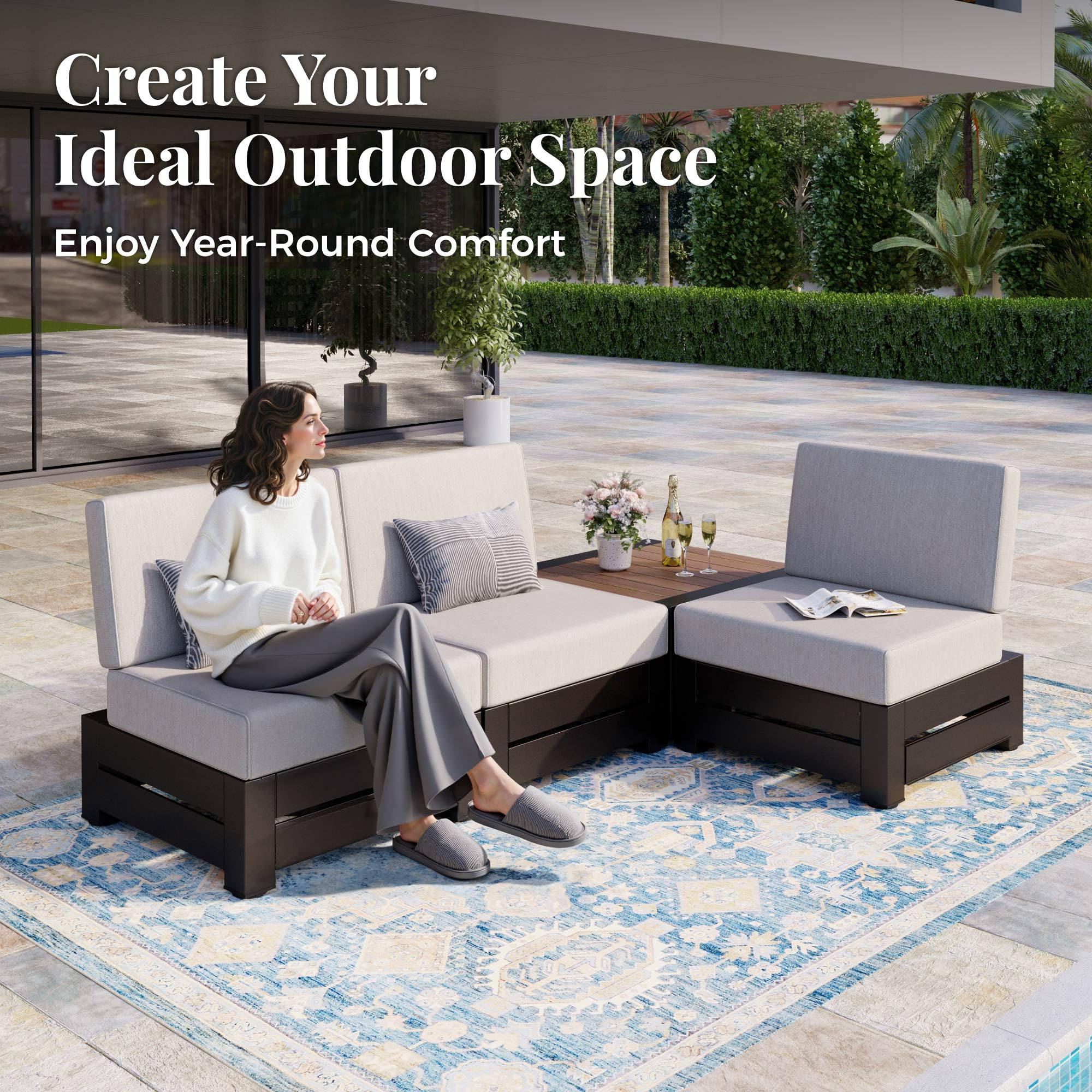 4-Piece Outdoor Patio Sectional Furniture Set with Waterproof Cushions