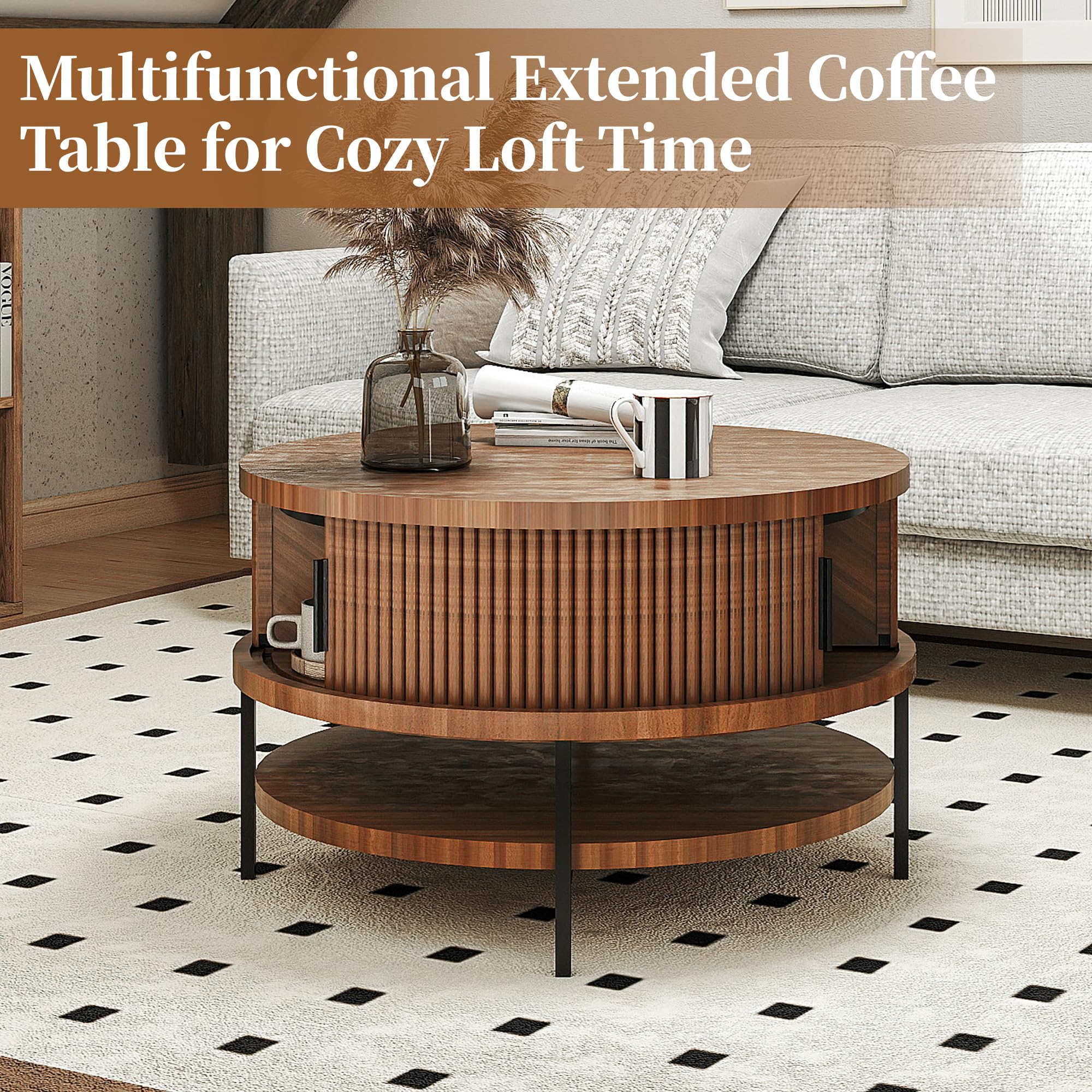 Round Flip Top Coffee Table with Storage