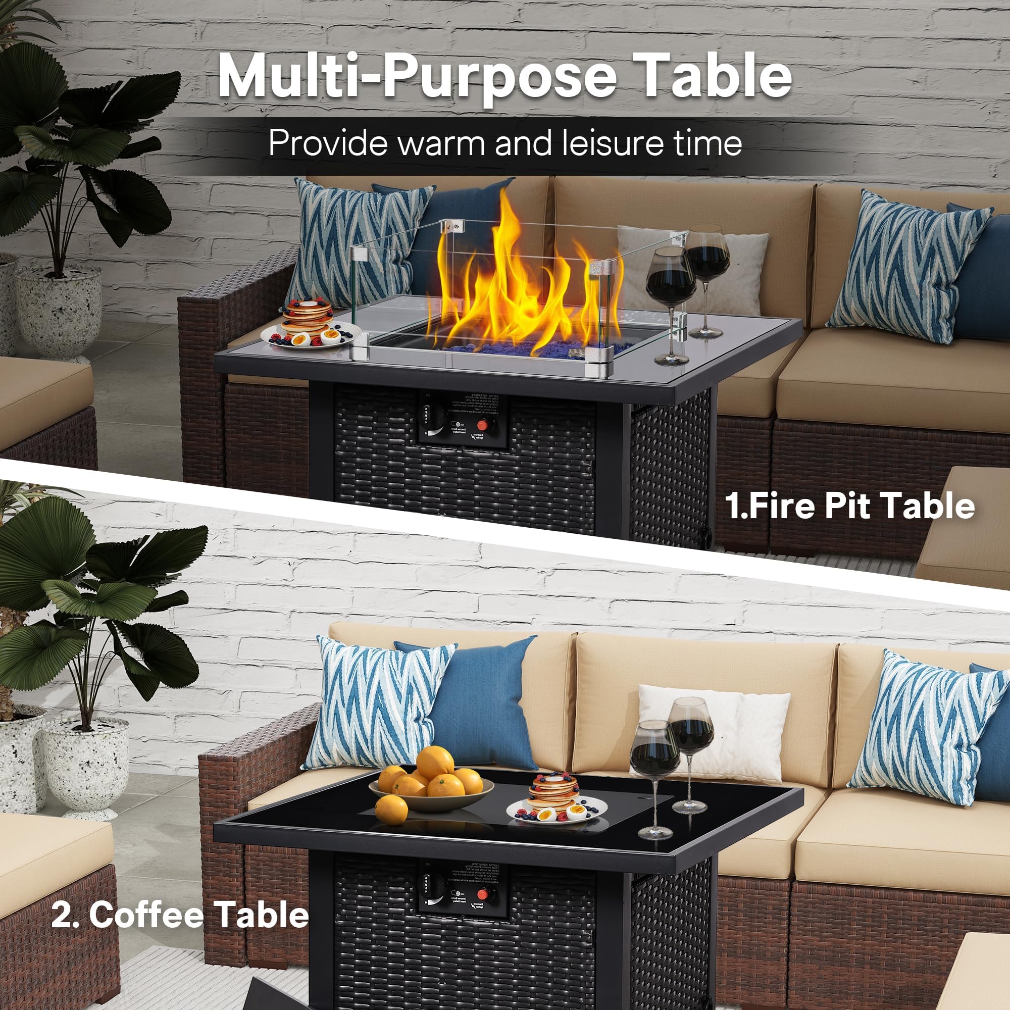 8 Piece Patio Furniture Set with Fire Pit Table