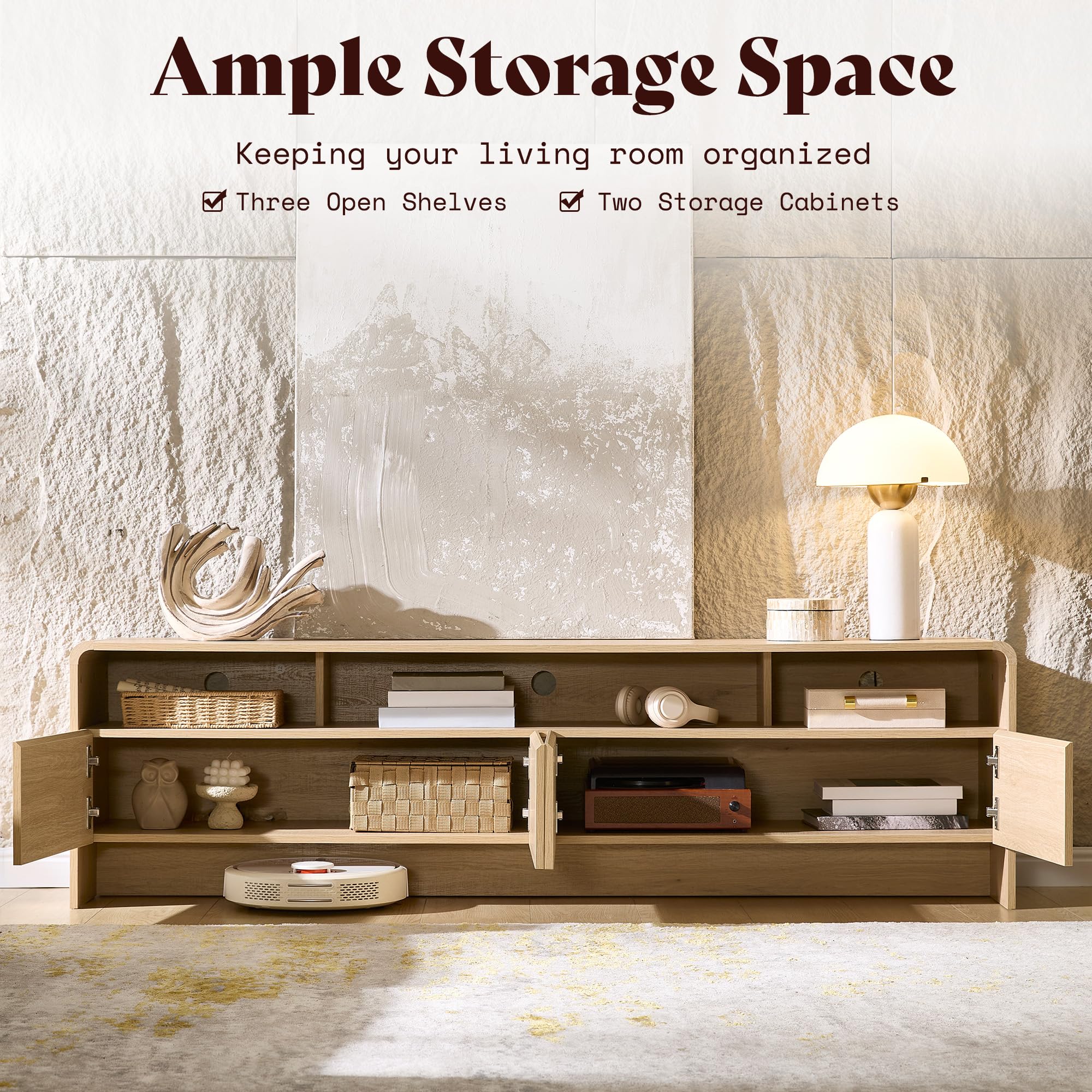 70" Modern TV Stand with Curved Profile & Storage Cabinets