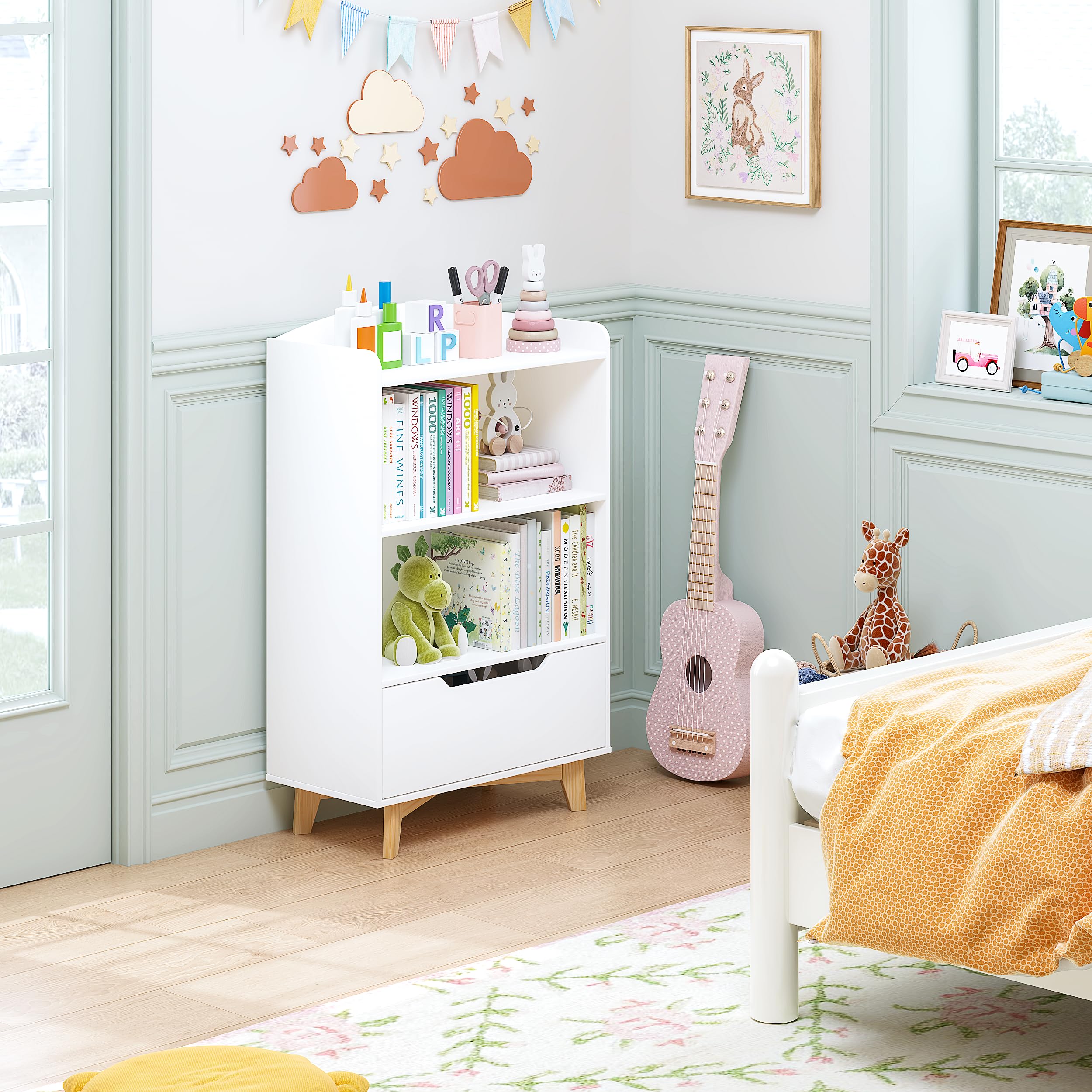 Kids Bookshelf with Storage and Drawer
