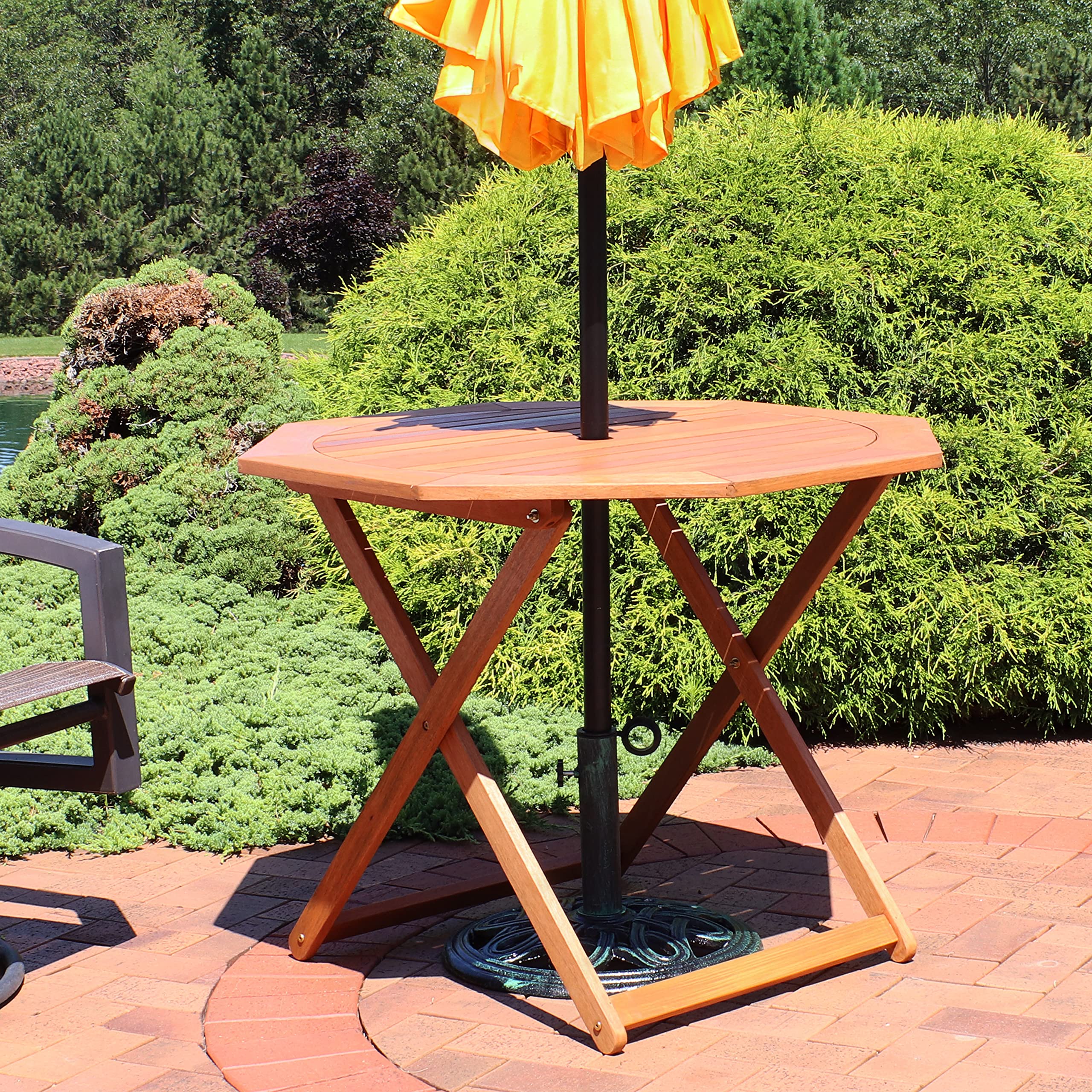 Folding Meranti Wood Outdoor Dining Table with Umbrella Hole