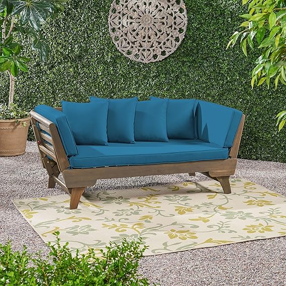 Gary Patio Convertible Daybed - 3-Seater Acacia Wood Outdoor Sofa