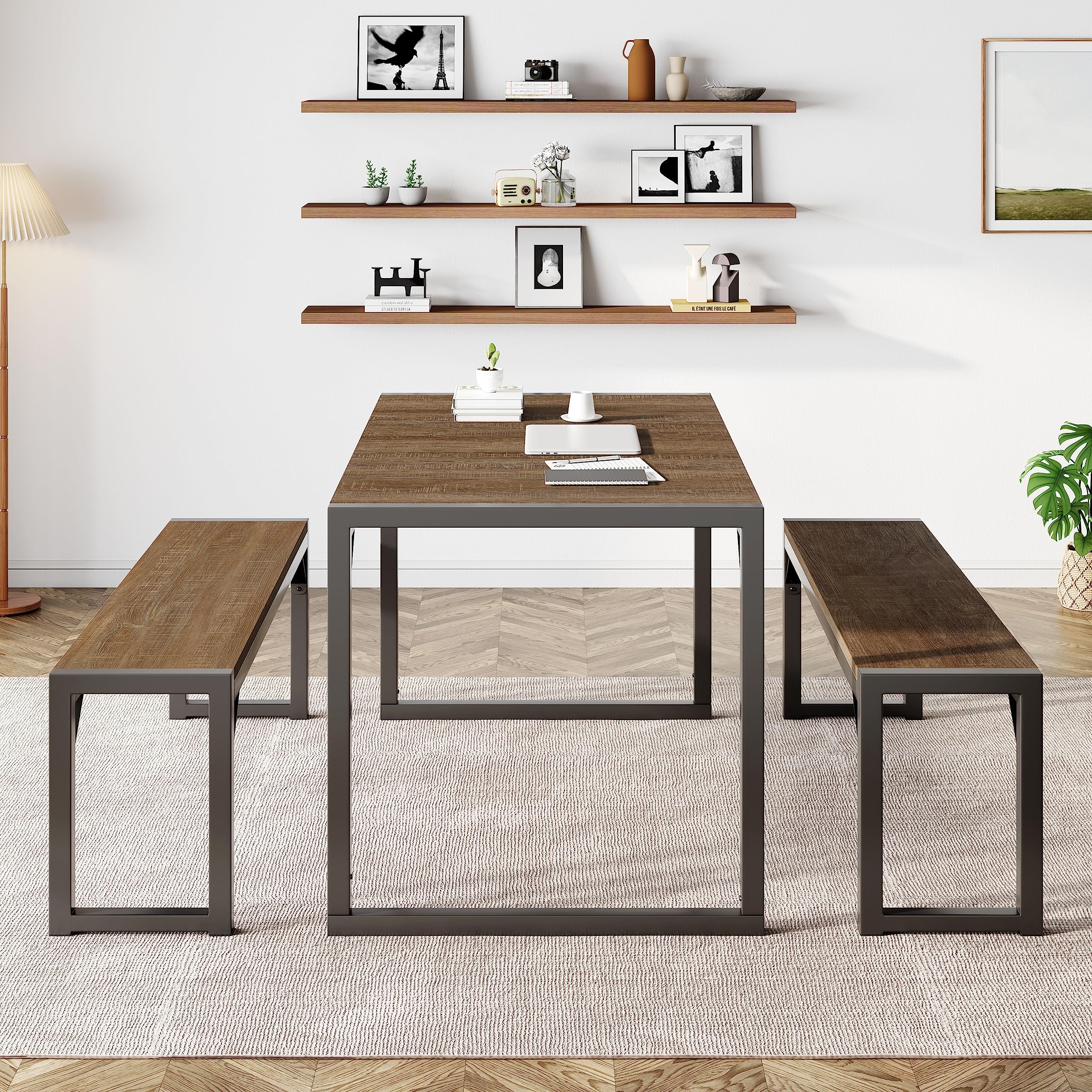3-Piece Dining Table Set with Benches