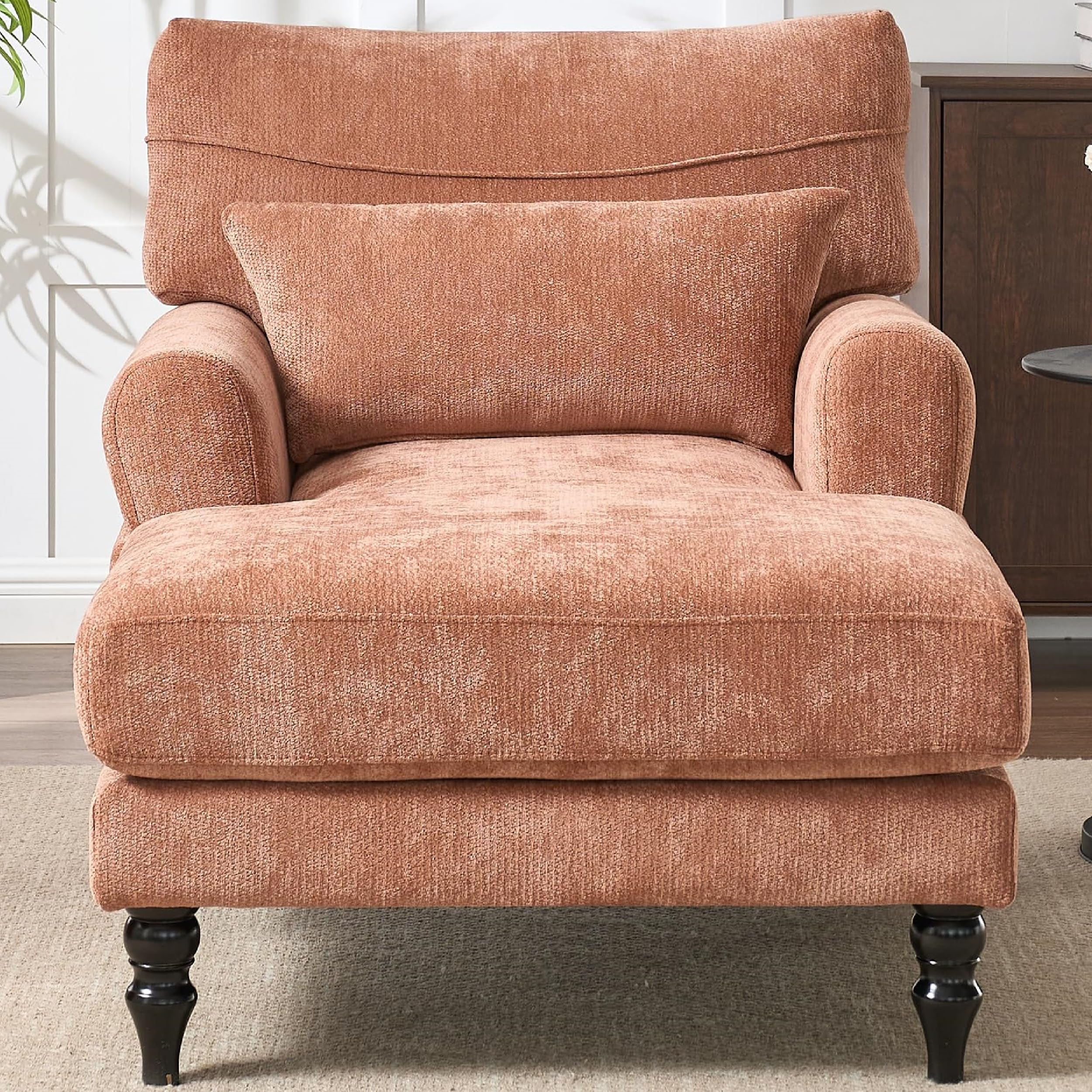 KEIKI Chaise Lounge Chair Indoor, Modern Leisure Sleeper Sofa Chair w/Deep Cushion, Accent Upholstered Reading Side Armchair, Recliner Arm Chairs for Living Room & Bedroom, Easy Assembly, Orange