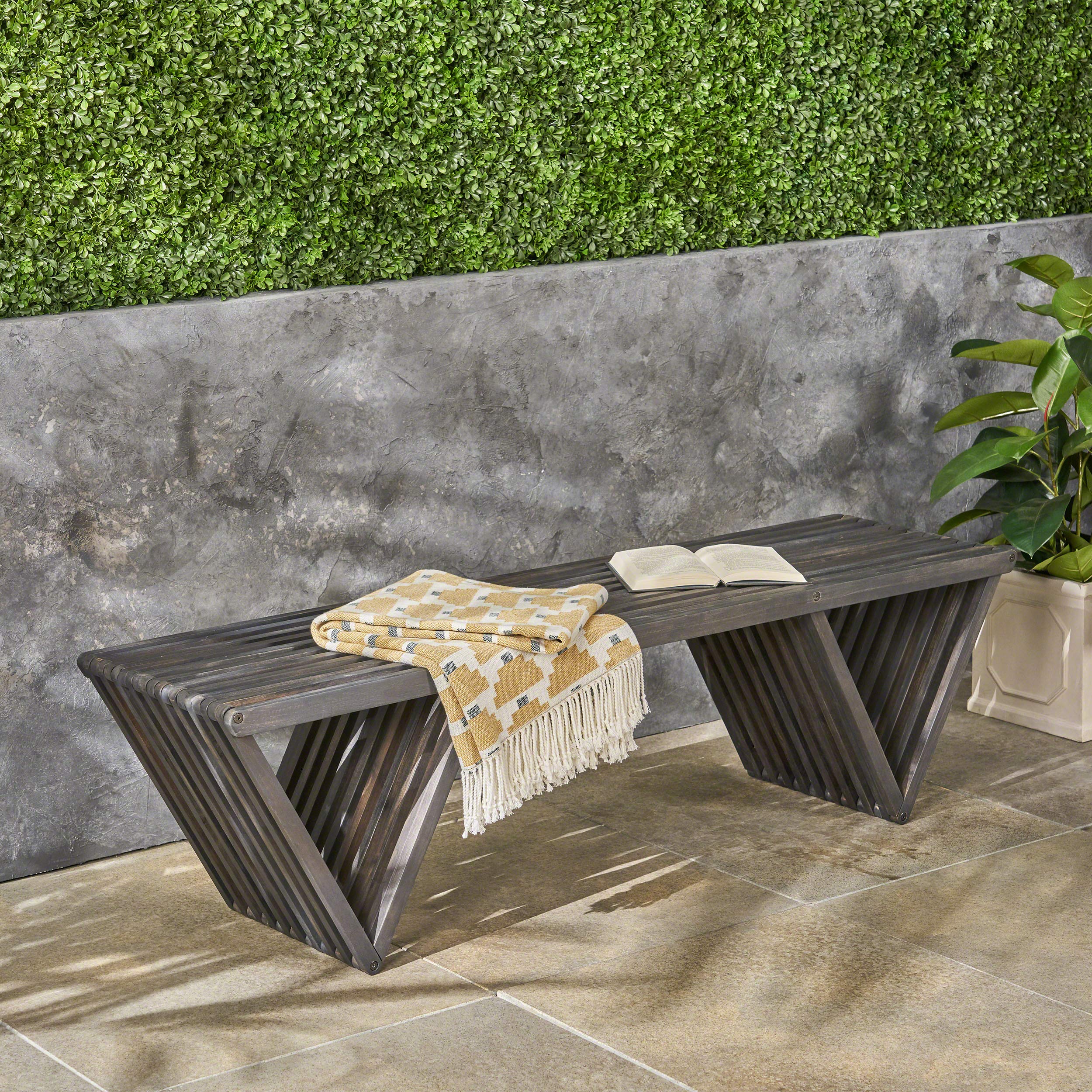 Esme Outdoor Acacia Wood Bench Dark Gray