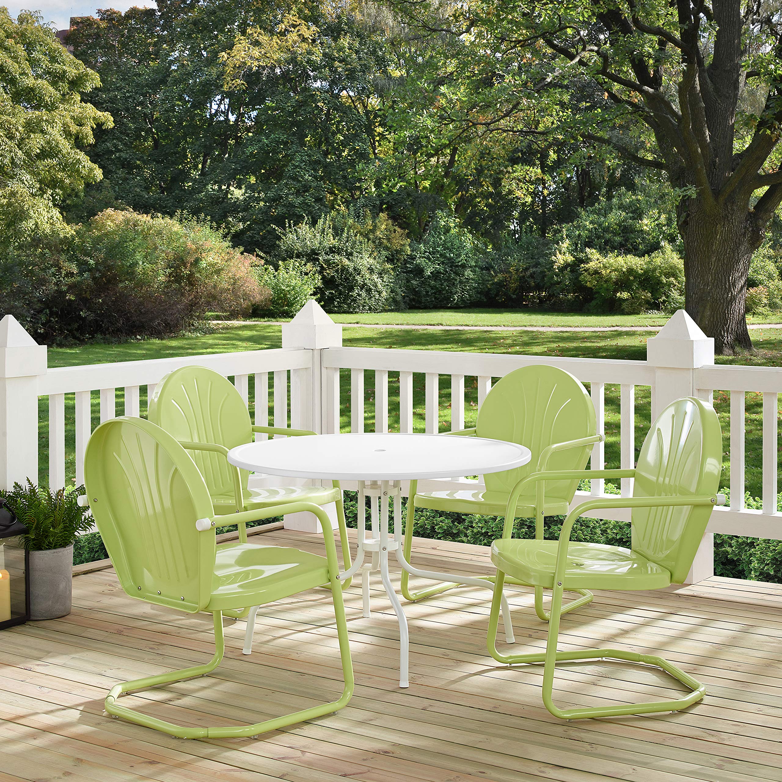 Crosley Furniture Griffith 5-Piece Outdoor Dining Set for 4, Retro Metal Round Patio Table and Chairs, White and Key Lime