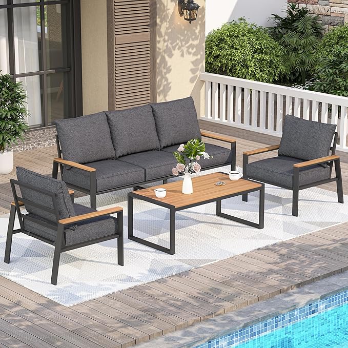 4-Piece Metal Patio Conversation Set with Coffee Table