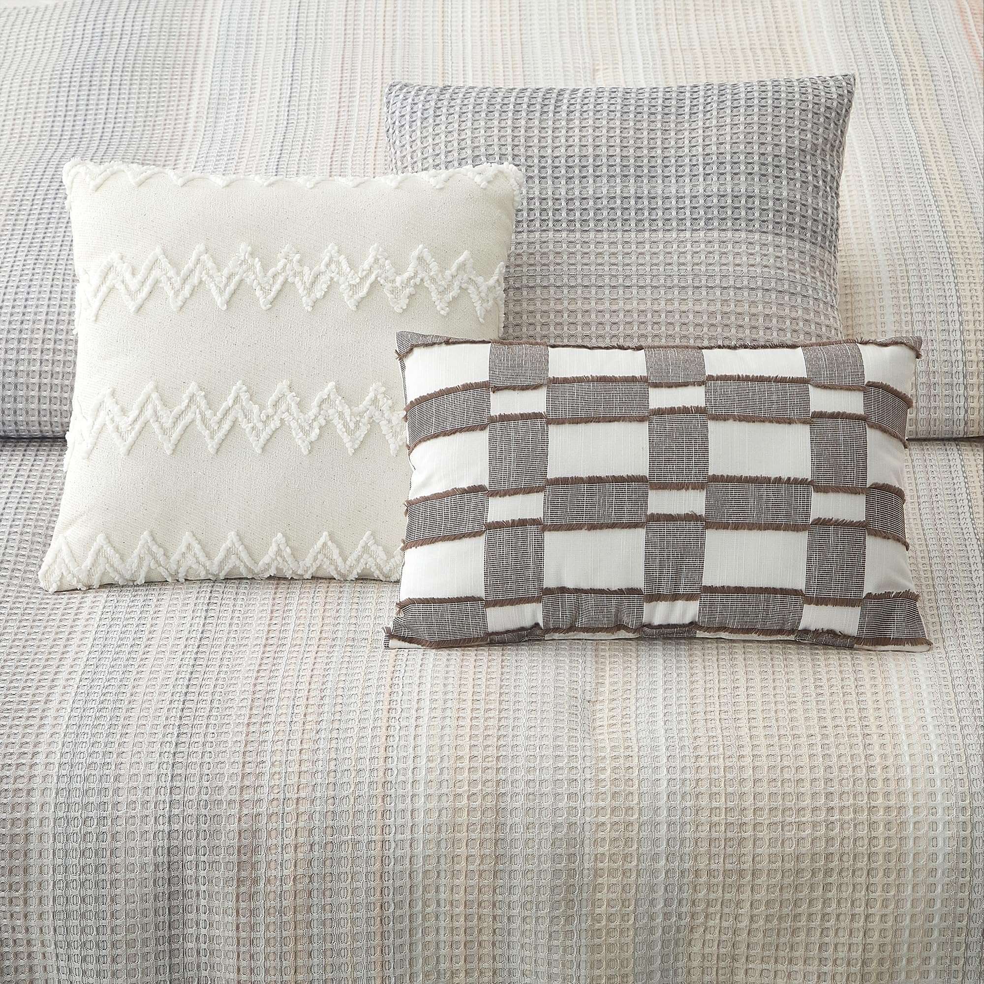 7-Piece King Comforter Set Grey Waffle Jacquard