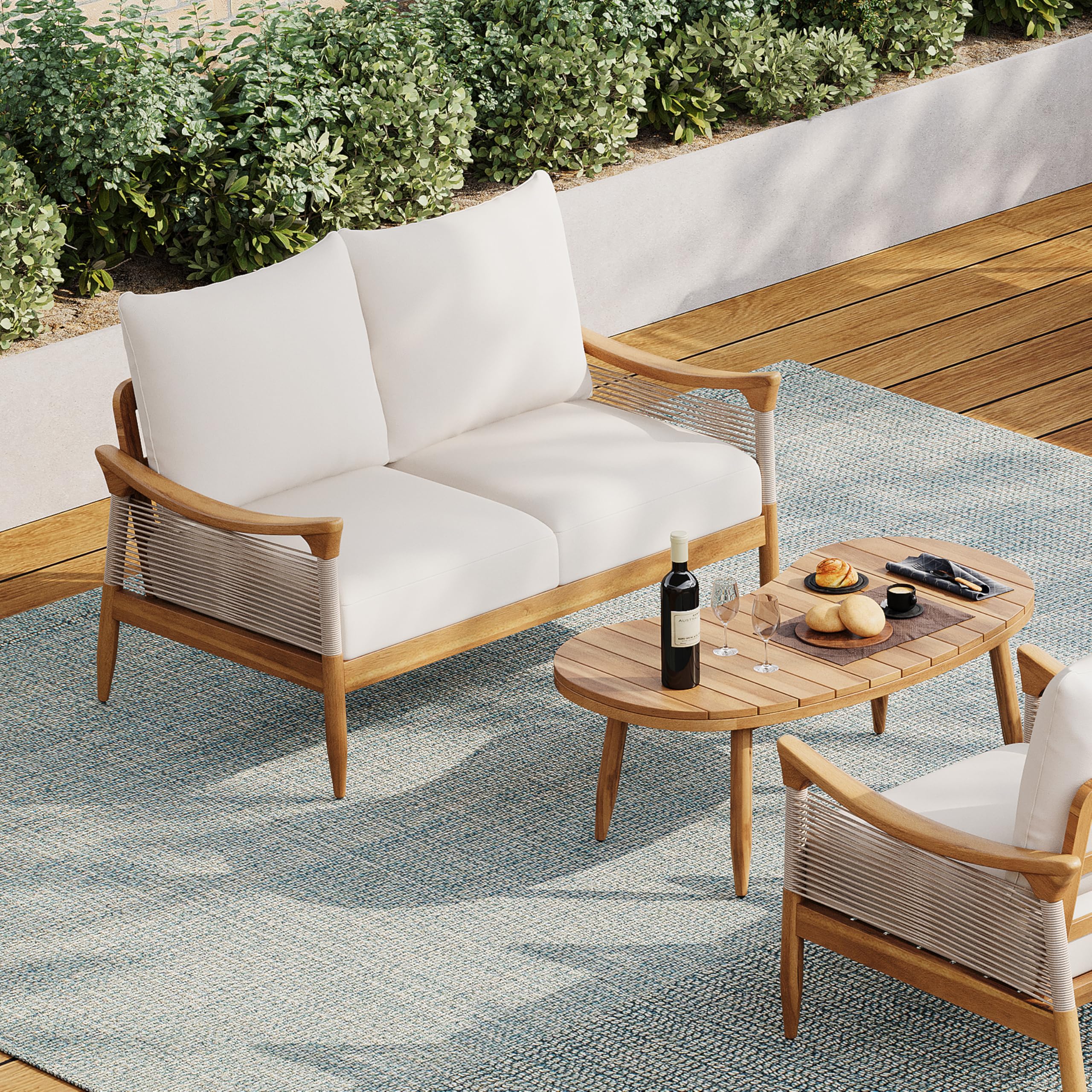 2 Piece Acacia Wood Patio Conversation Set with Loveseat
