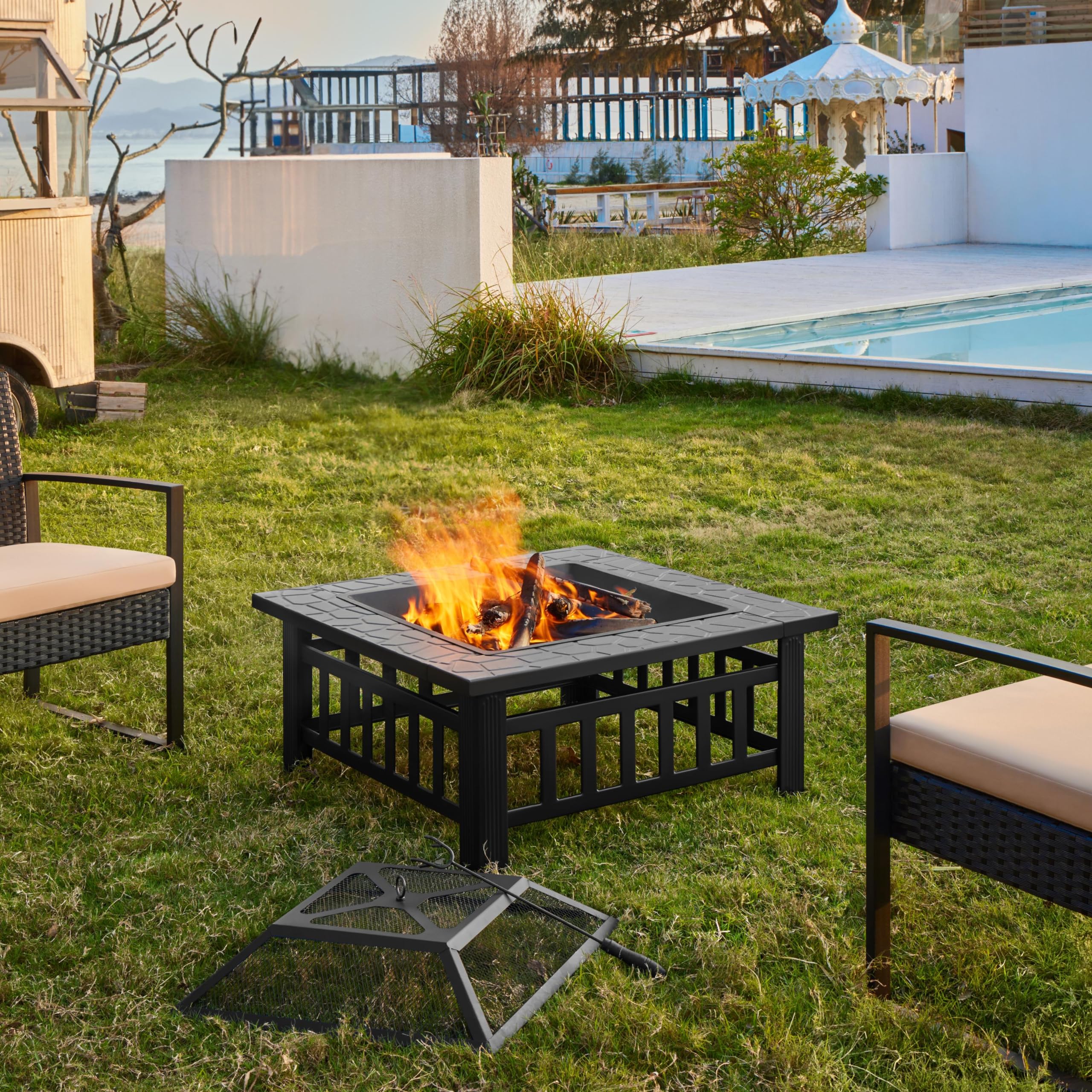 32-Inch Square Metal Fire Pit