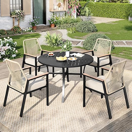5-Piece Round Outdoor Dining Set with Wicker Chairs and 42" Table