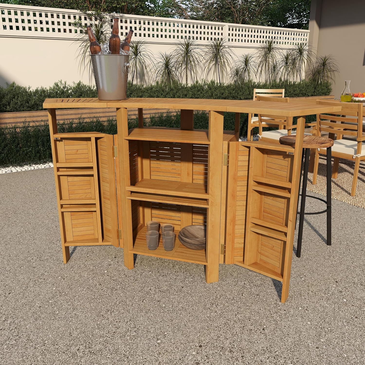 Teak Wood Folding Bar with Expandable Sides