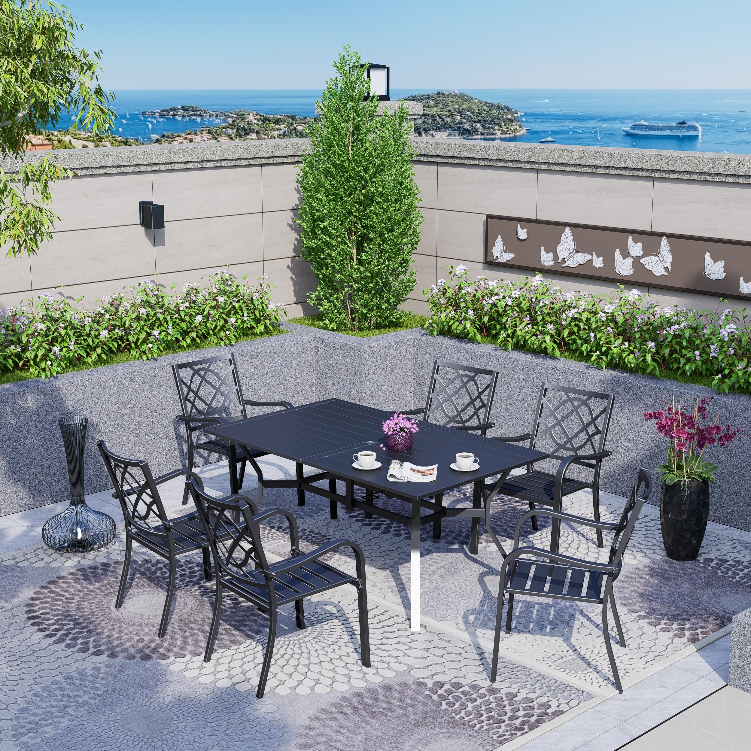 60" Metal Outdoor Dining Table with Umbrella Hole
