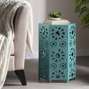 Hexagonal Outdoor Side Table with Sunburst Design