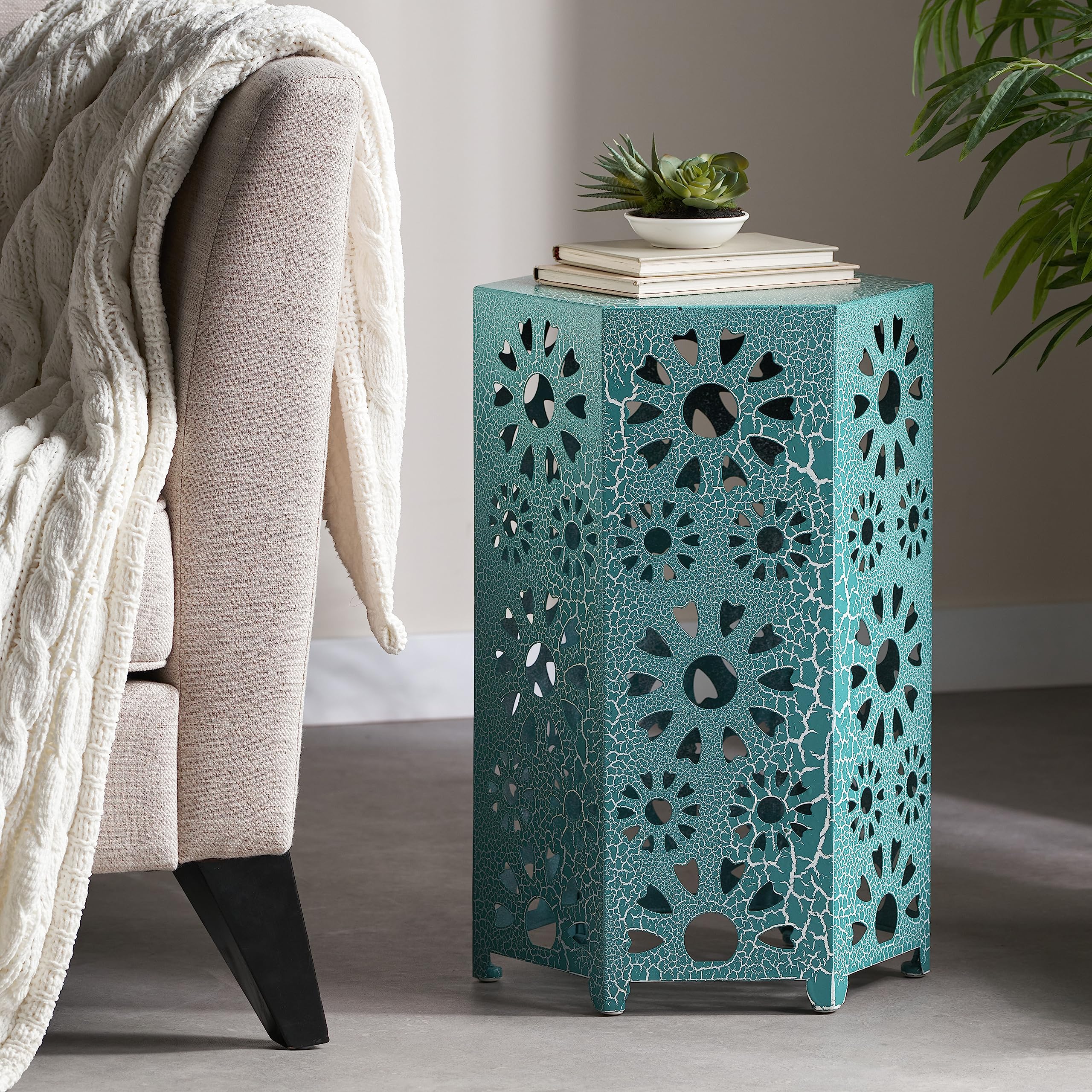 Hexagonal Outdoor Side Table with Sunburst Design