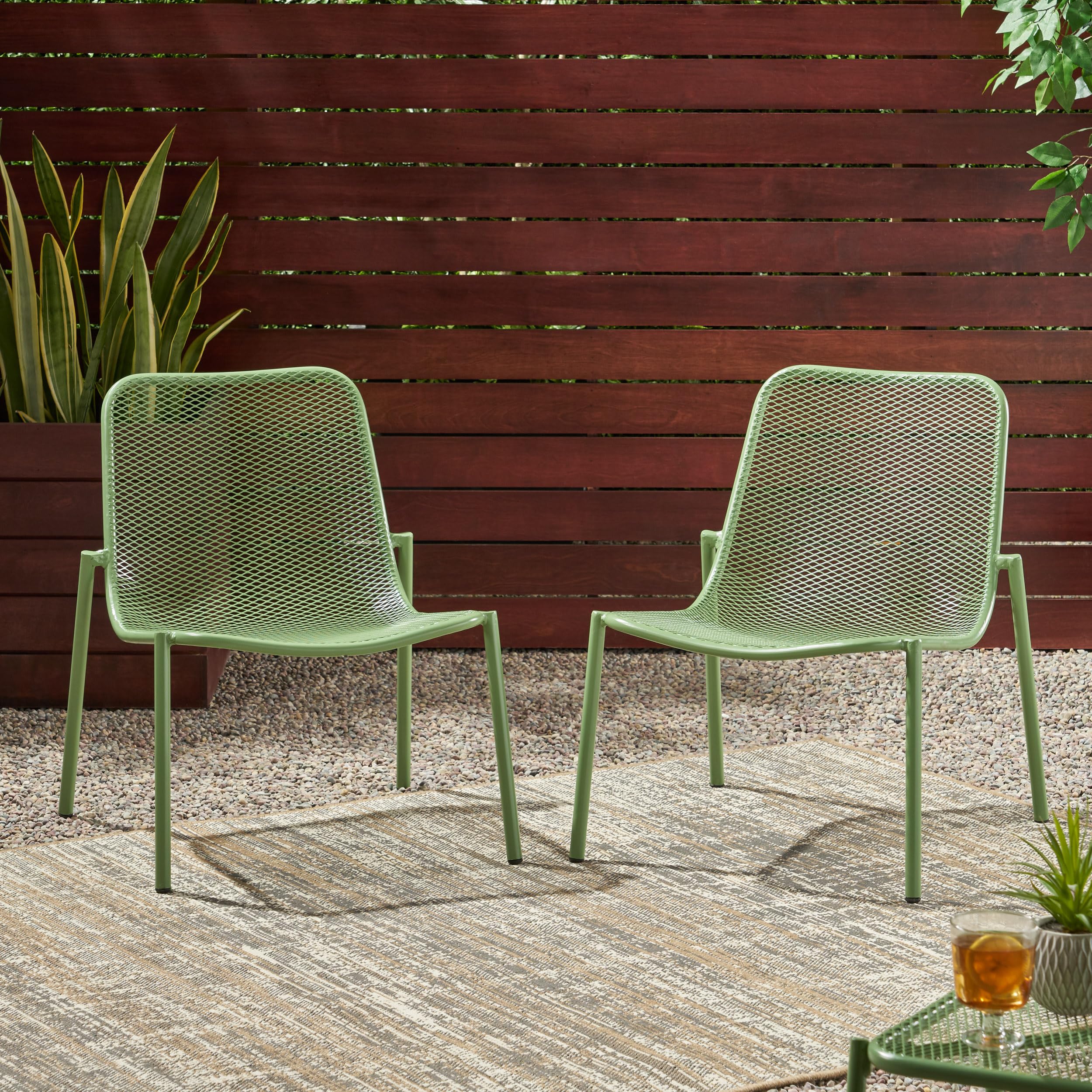 Outdoor Modern Dining Chair Set of 2 - Matte Green