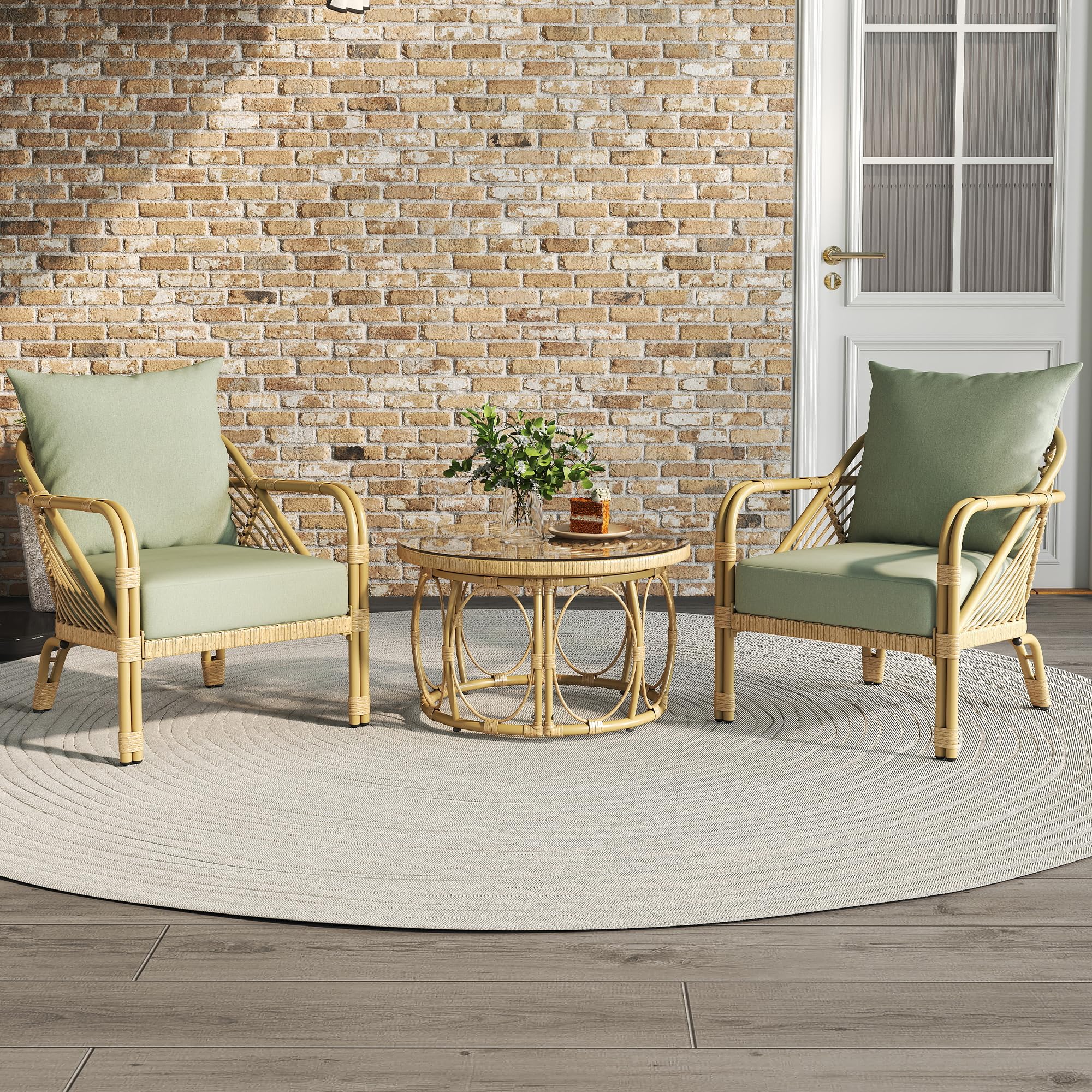 3-Piece Patio Bistro Set with Cushions and Coffee Table