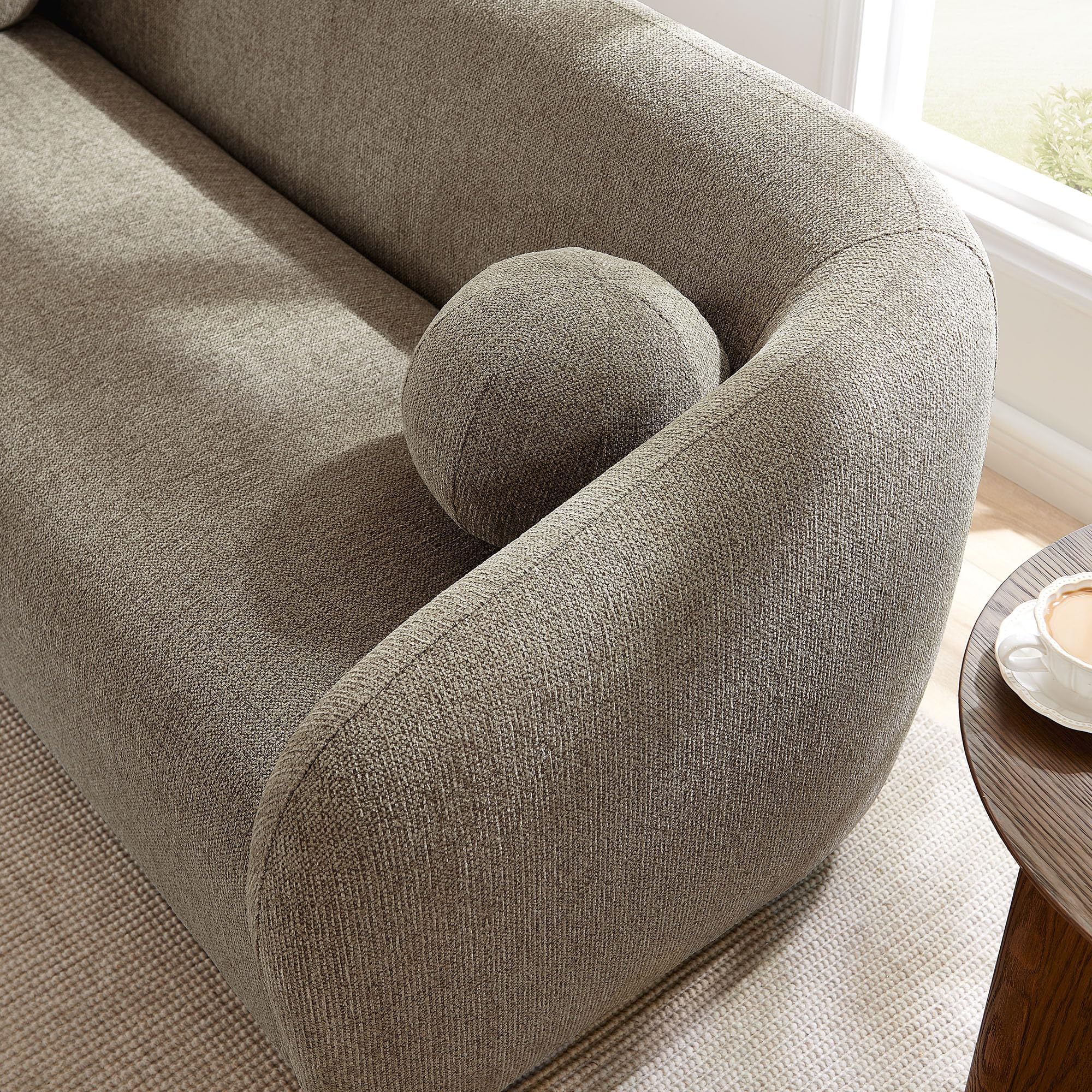 85 Inch Curved Back Sofa with Ball Throw Pillows
