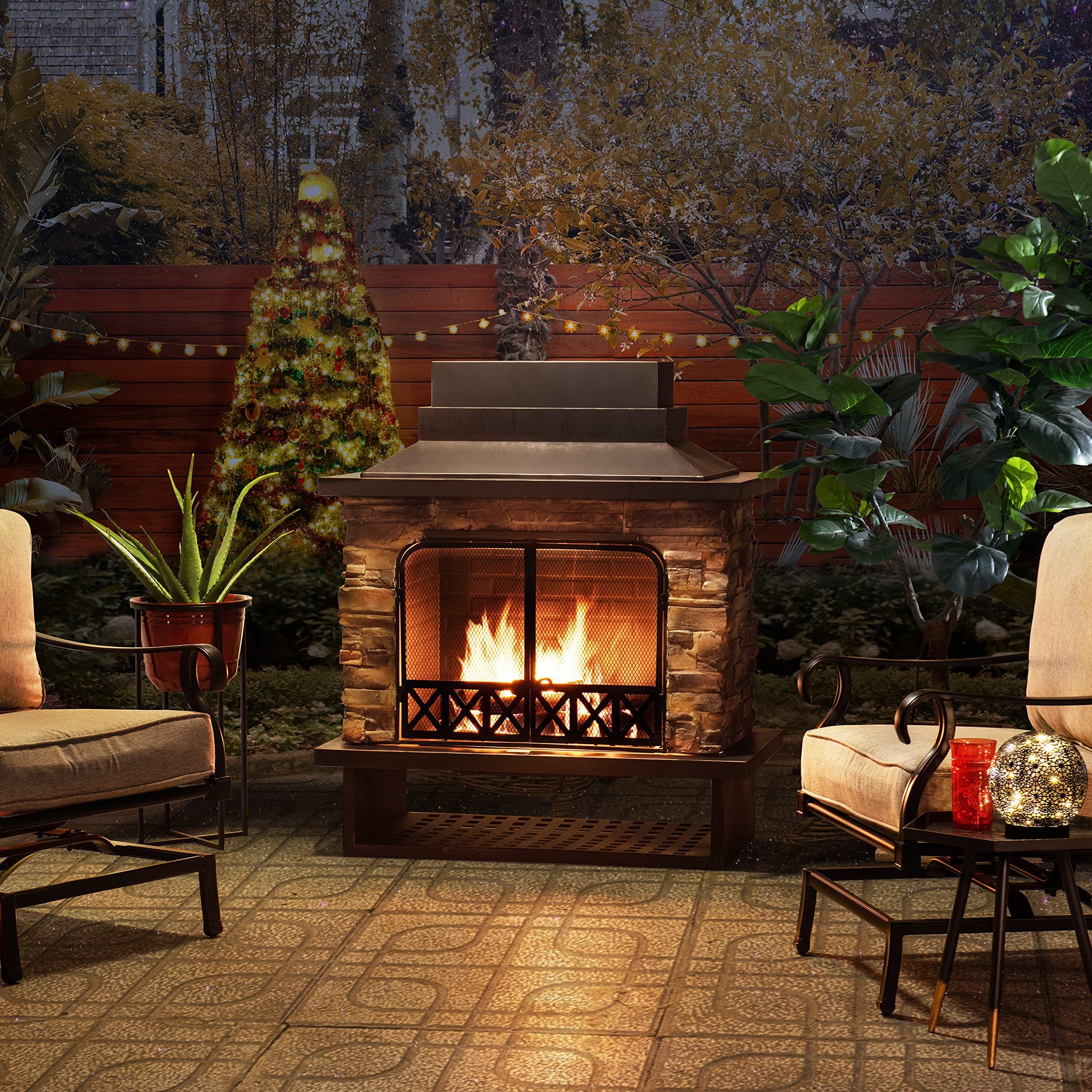 Outdoor Wood Burning Fireplace with Chimney