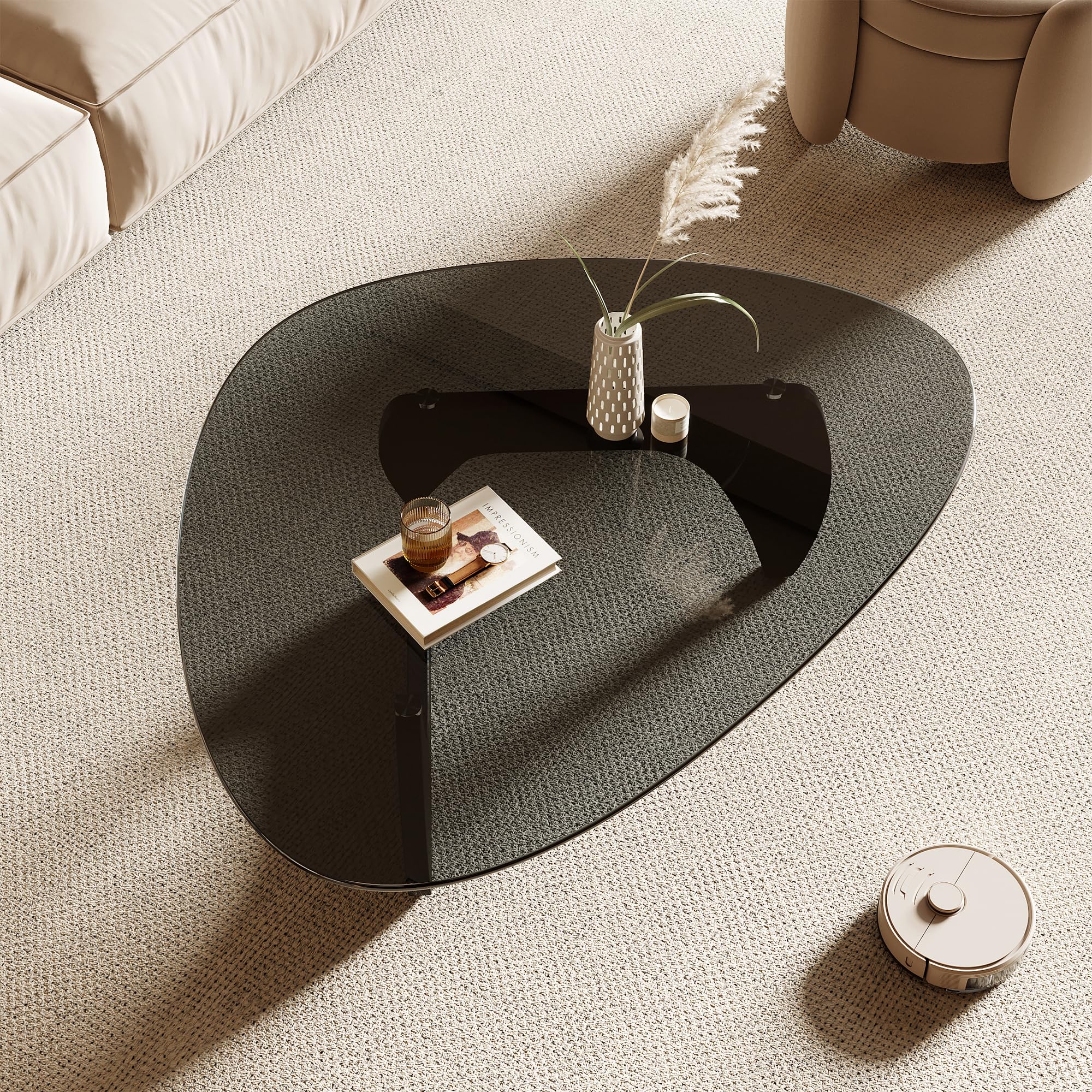 Modern Triangle Coffee Table with Tempered Glass Top