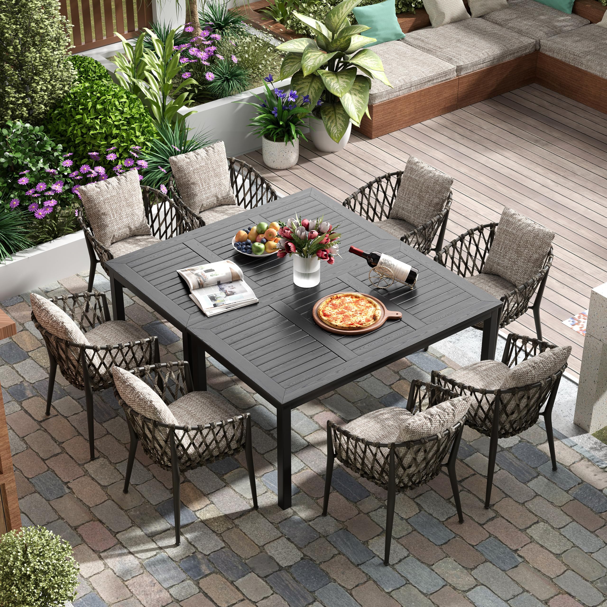 Outdoor Dining Table for 6 Rectangle Weather-Resistant Black
