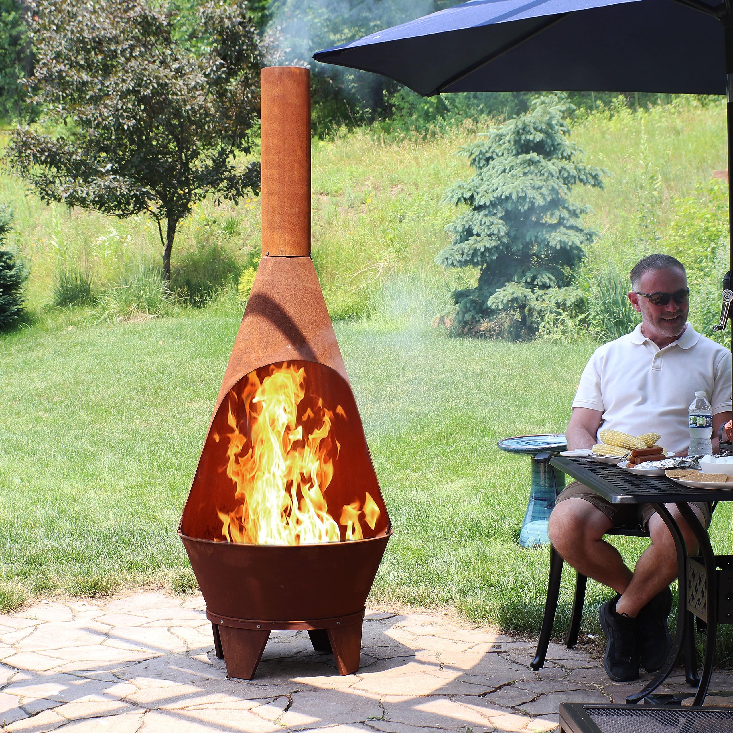 6-Foot Large Outdoor Chiminea Fireplace with Grill Grate
