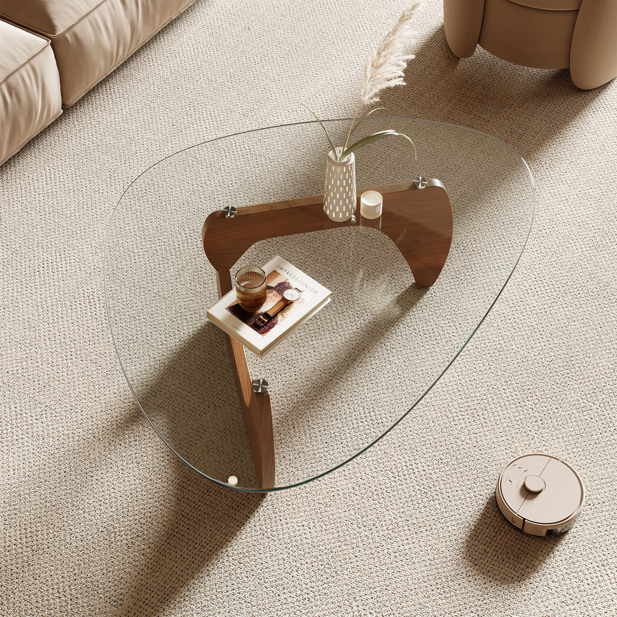 Modern Triangle Coffee Table with Tempered Glass Top