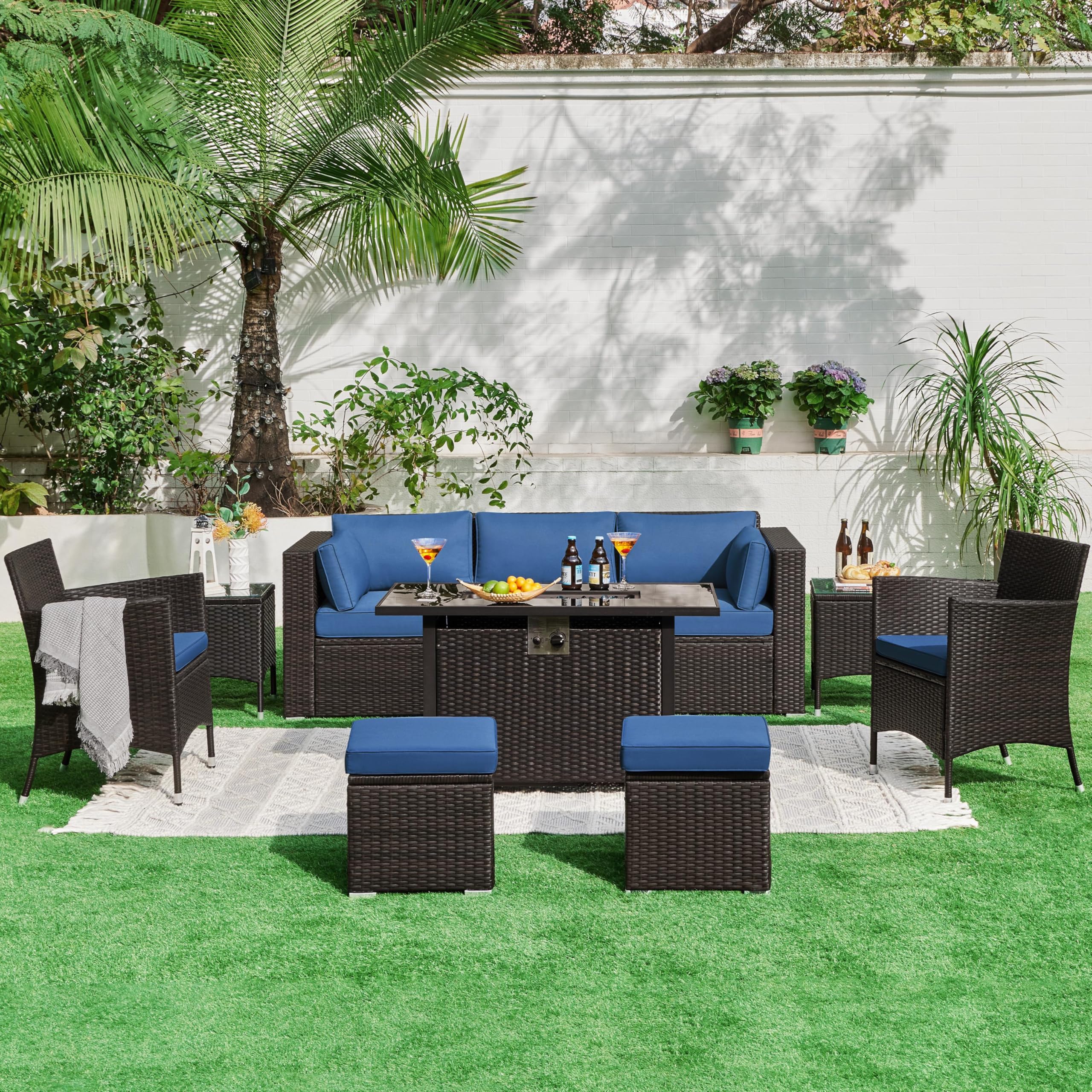 3-Seat Outdoor Wicker Sofa with Cover