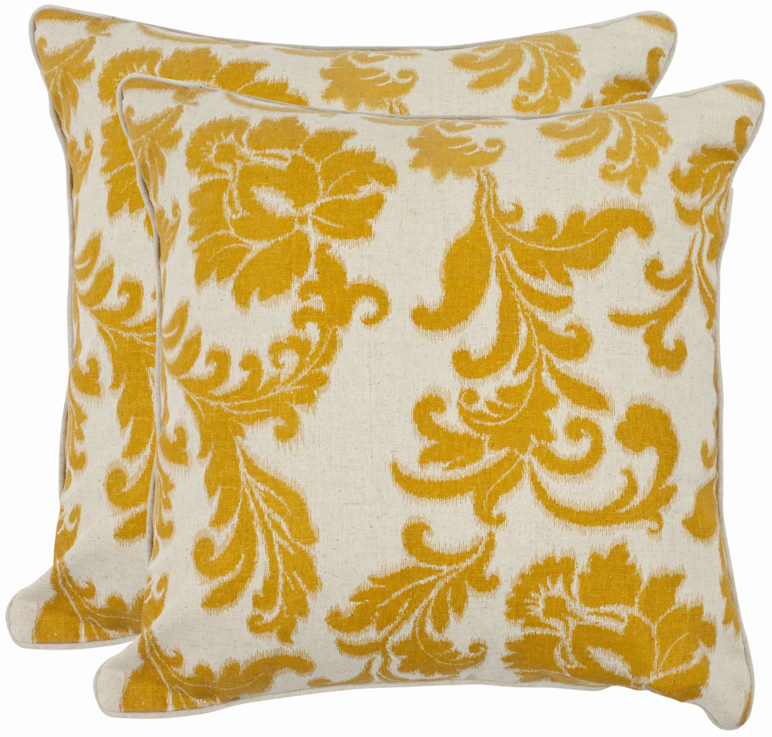 22-Inch Acanthus Leaves Decorative Pillow Set of 2 - Ivory and Gold