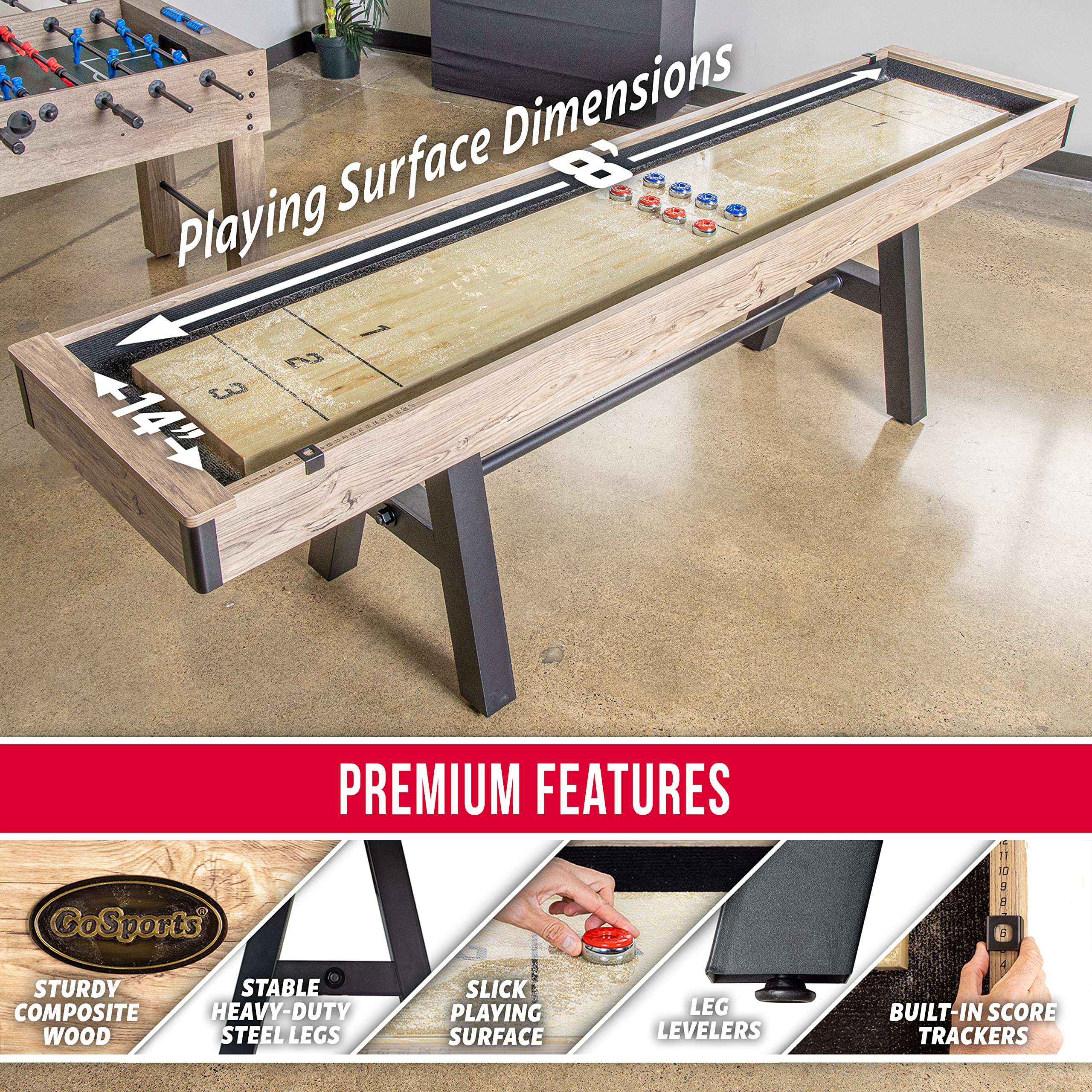 9 ft Shuffleboard Table with Pucks and Accessories