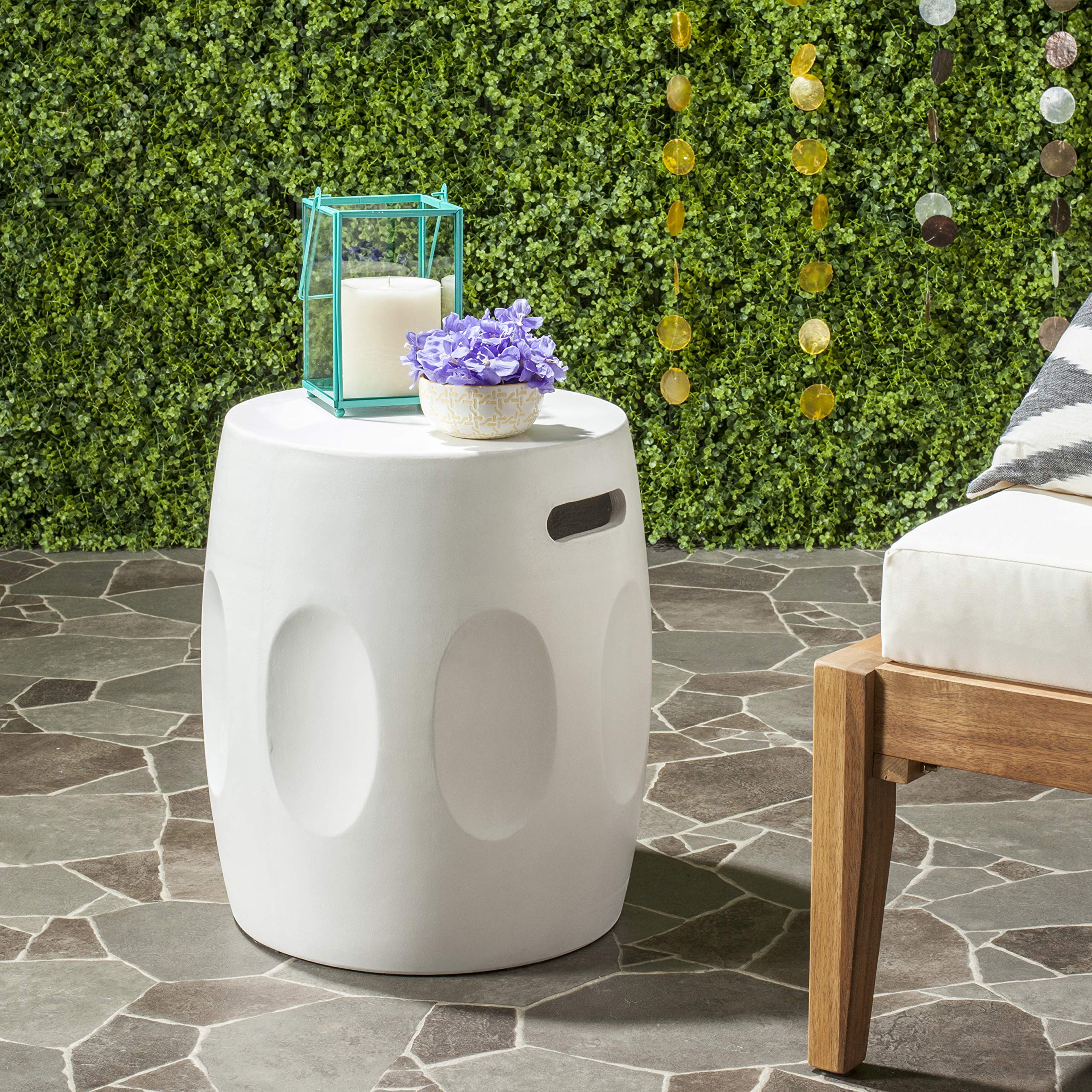 Zuri Modern Concrete Round Accent Table 17.7 Inch Ivory
