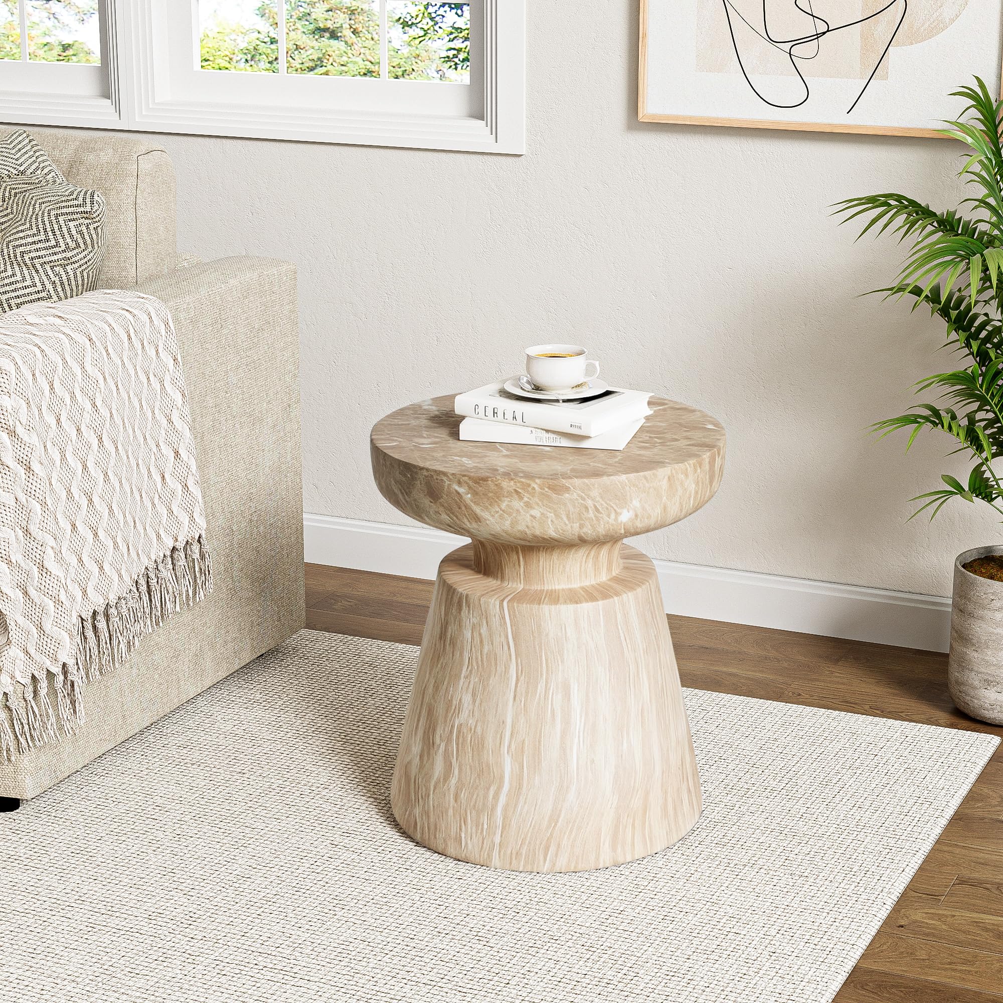 Lightweight Concrete End Table - Indoor Outdoor Round Accent Side Table
