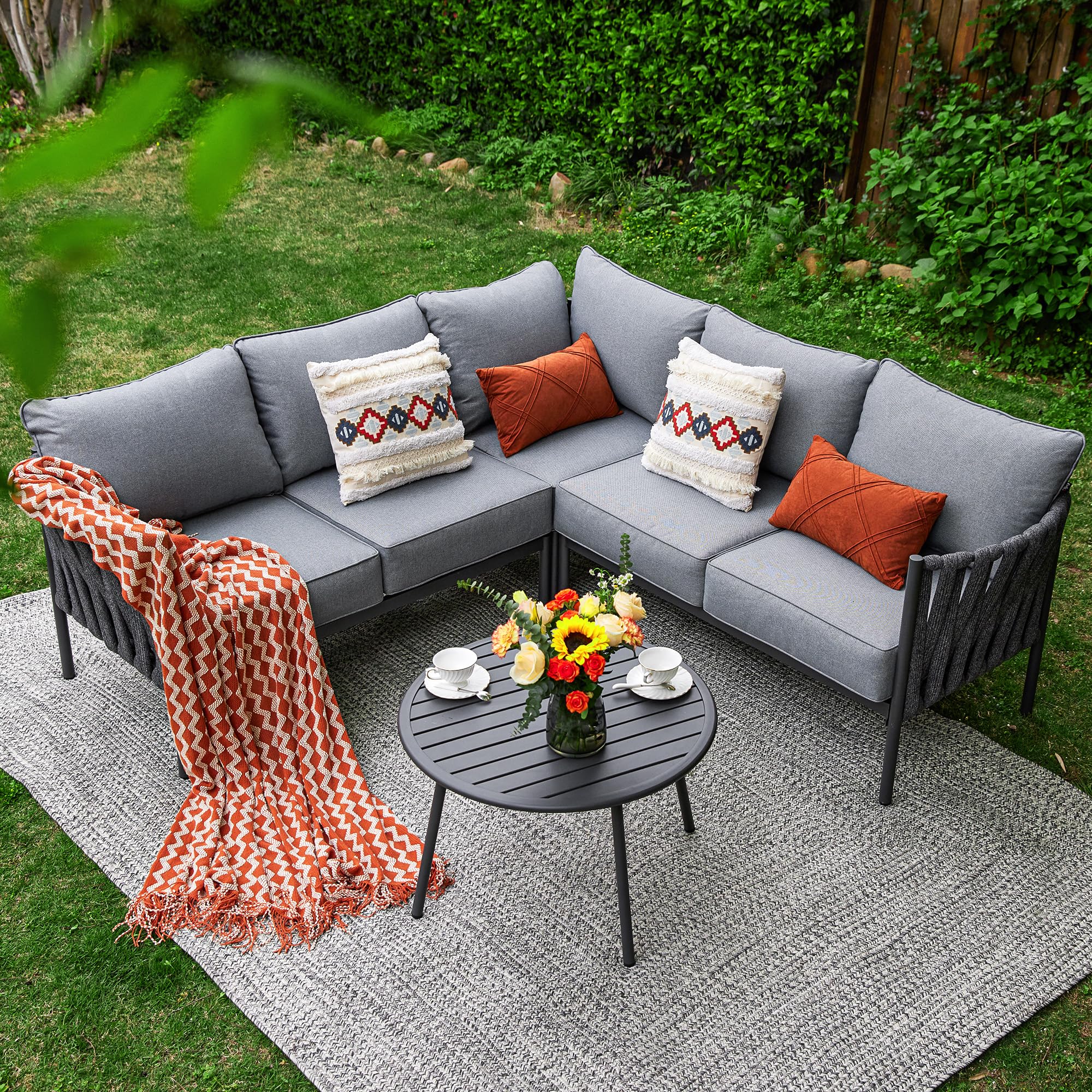 6-Piece L-Shaped Outdoor Sectional Sofa Set with Coffee Table