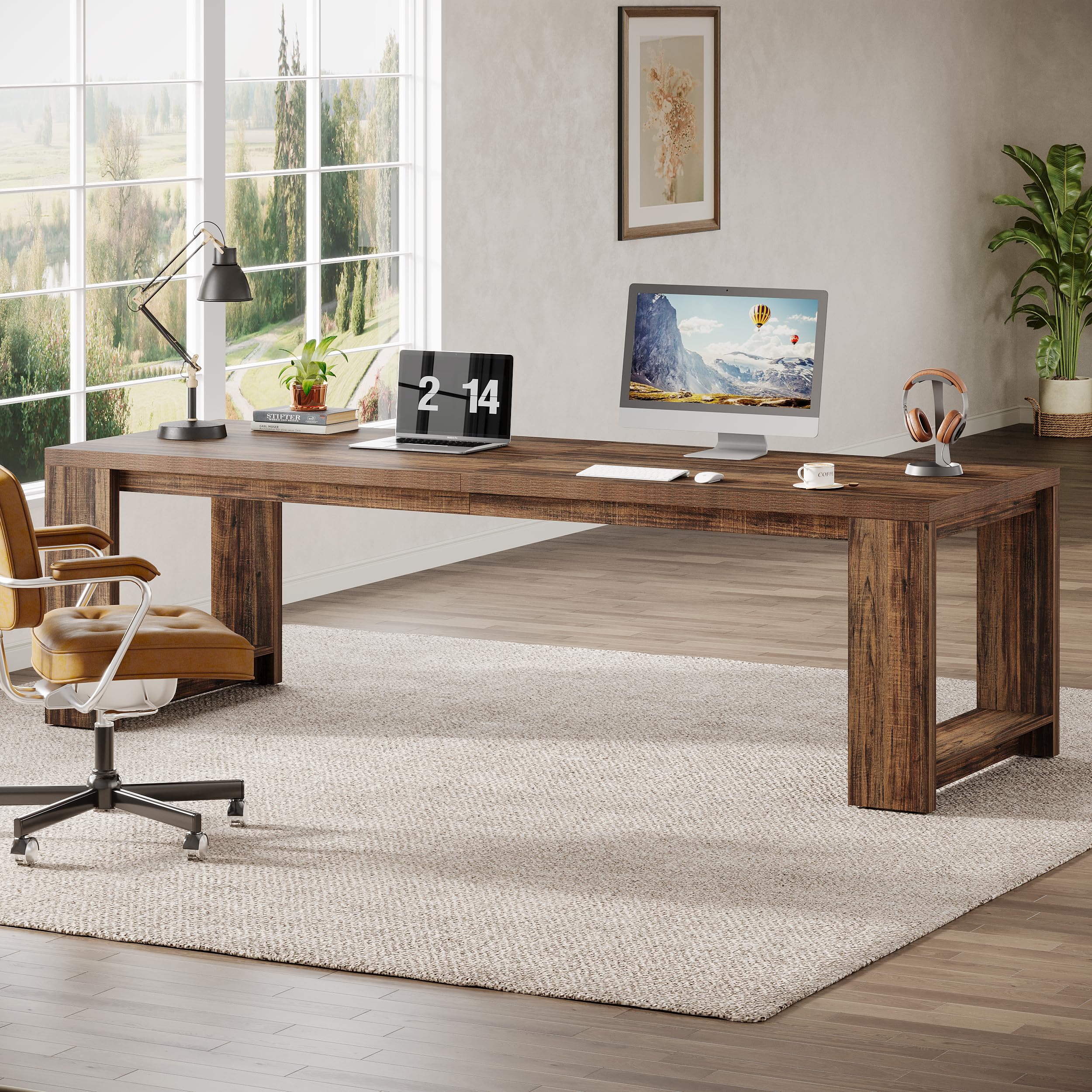 Two-Person Executive Desk 86.6" Rustic Brown