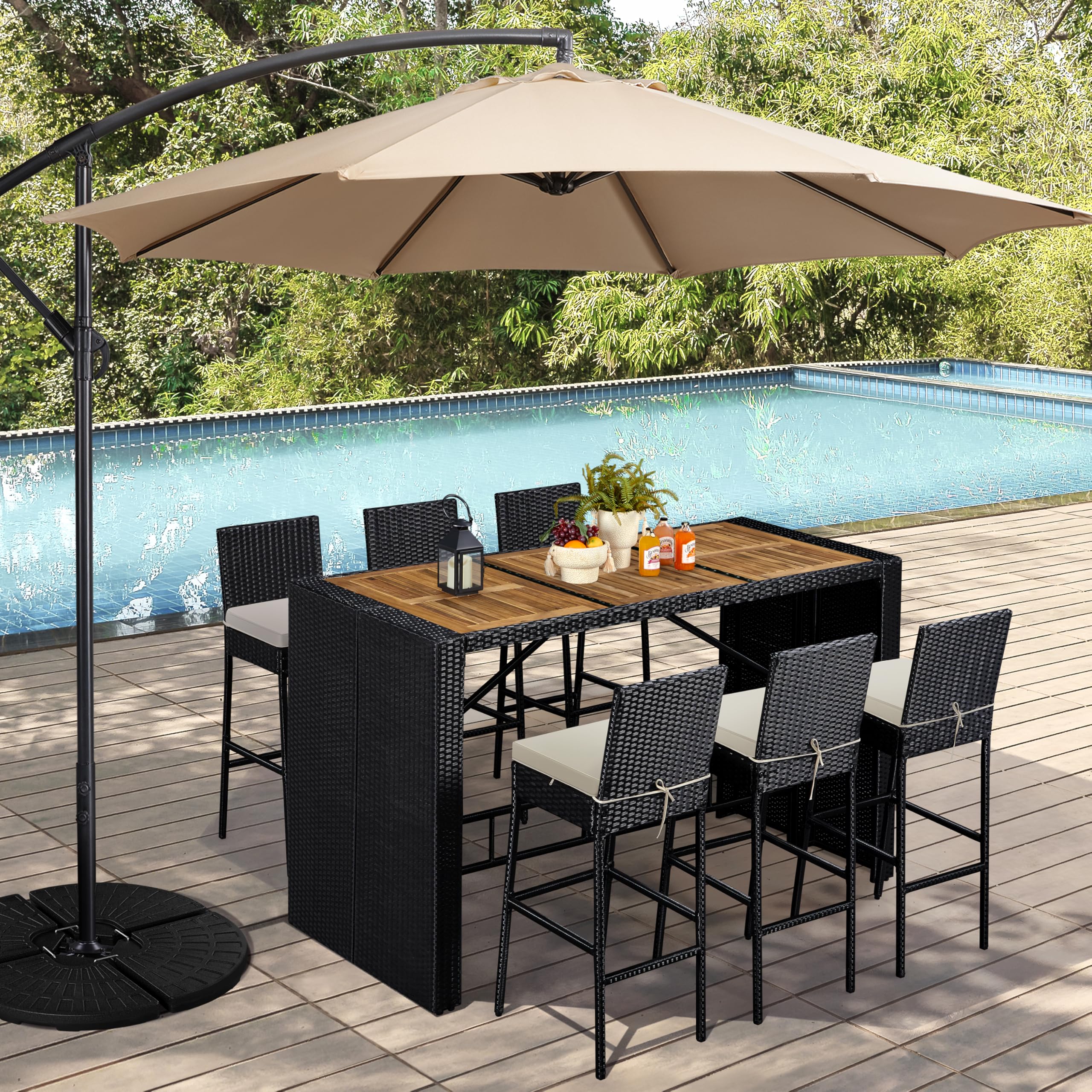 7 Piece Outdoor Bar Set with Acacia Wood Table
