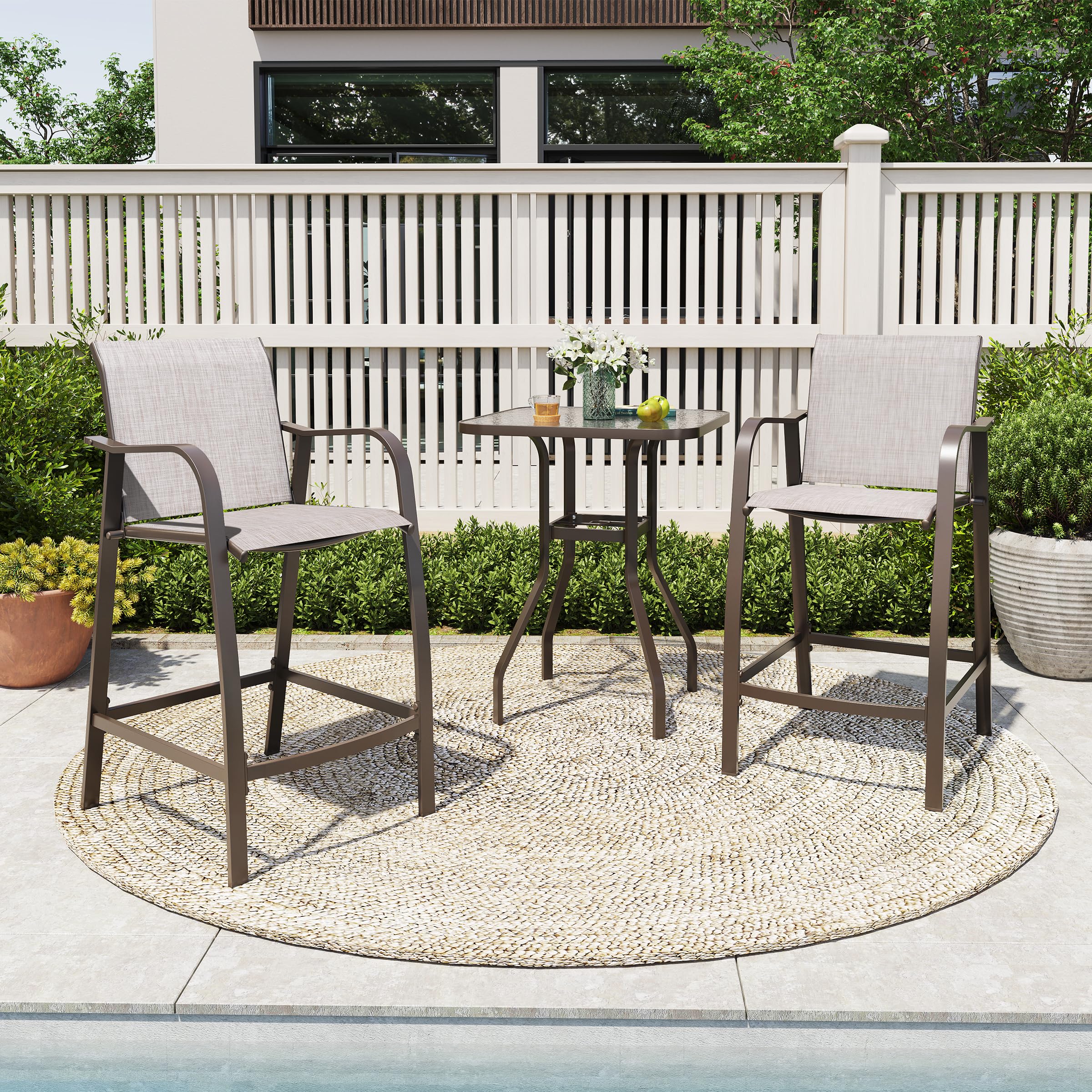 Outdoor Bar Stools Set of 2 with Armrests